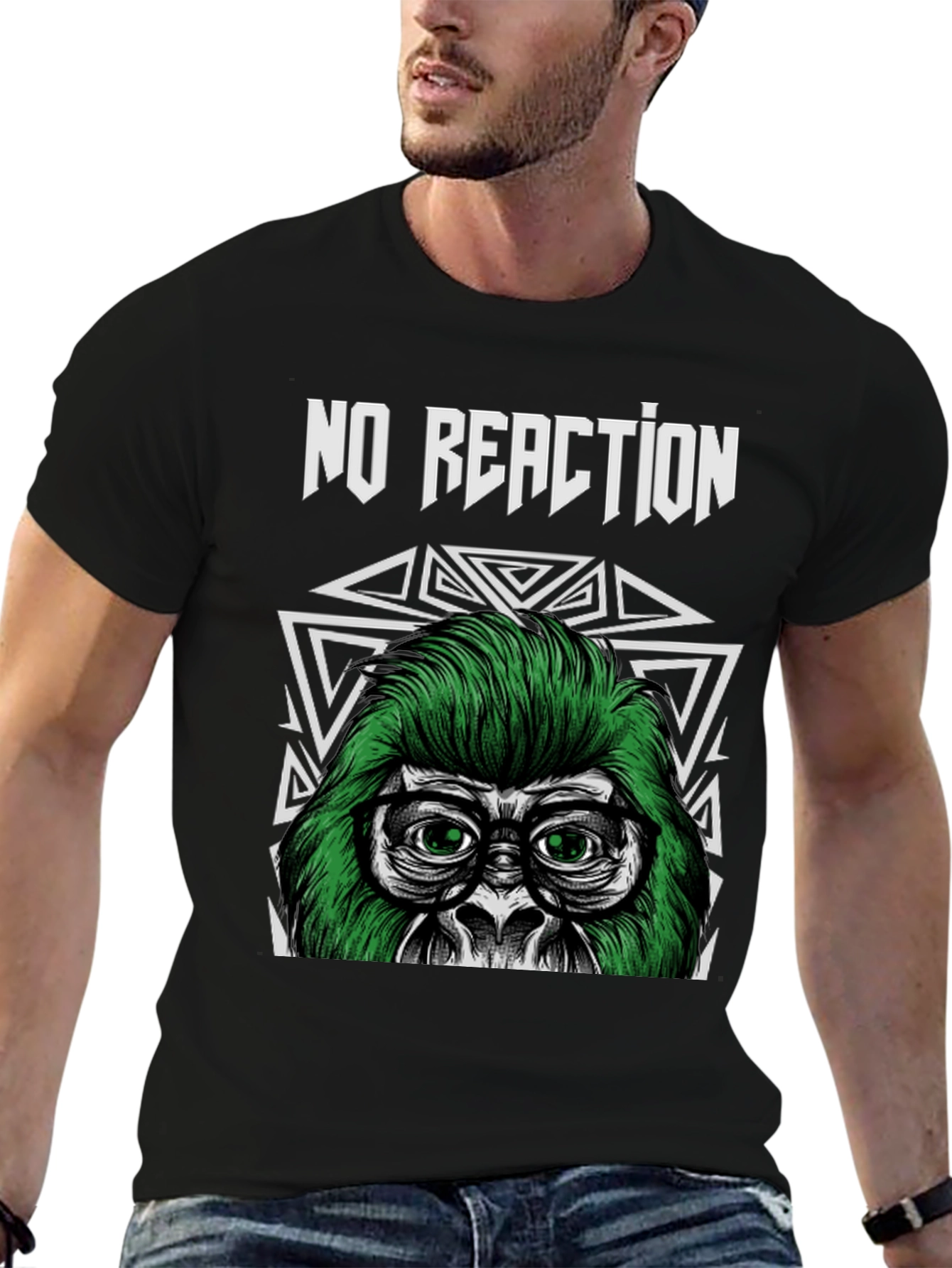 Black No Reaction Gorilla Graphic Tee view 6