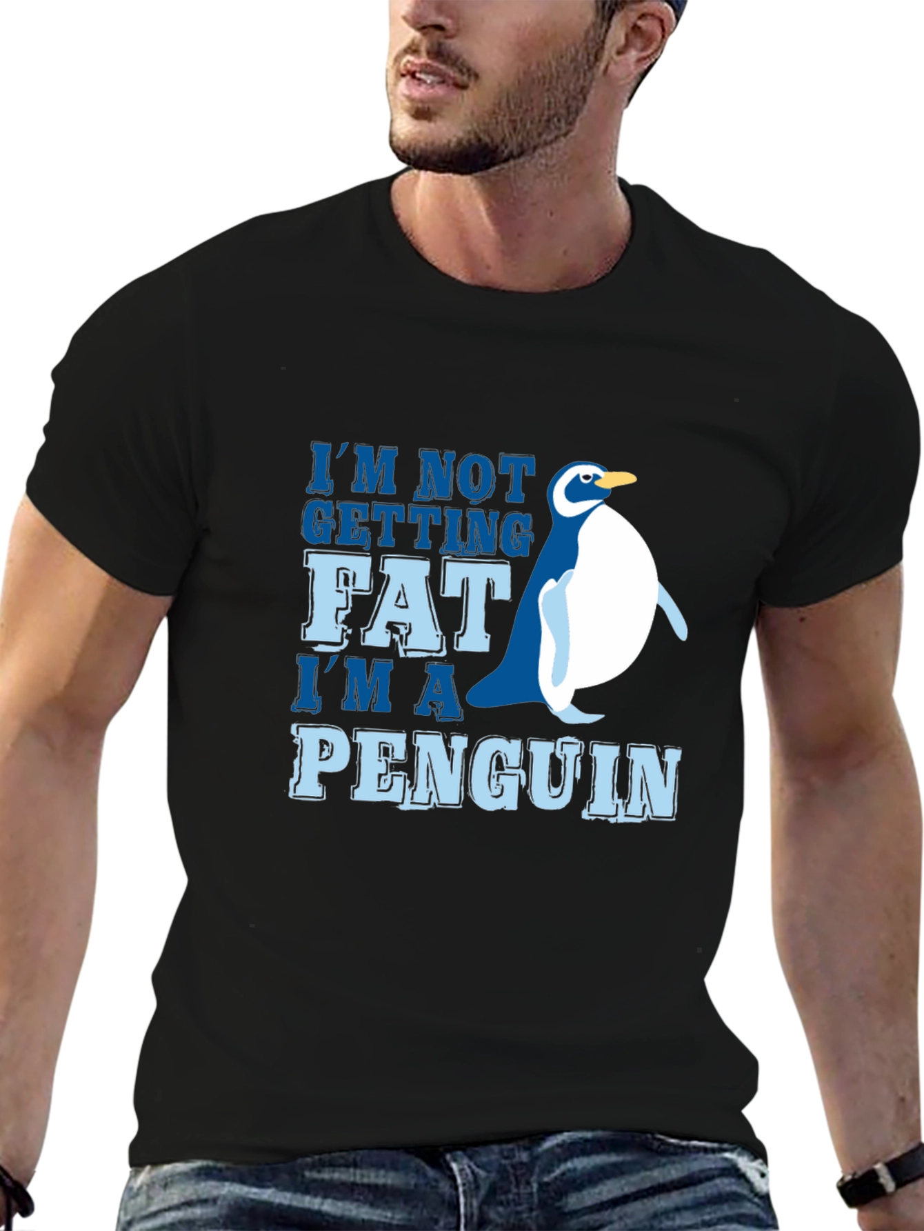 Black Funny Penguin Graphic Tee - I'm Not Getting Fat view 6