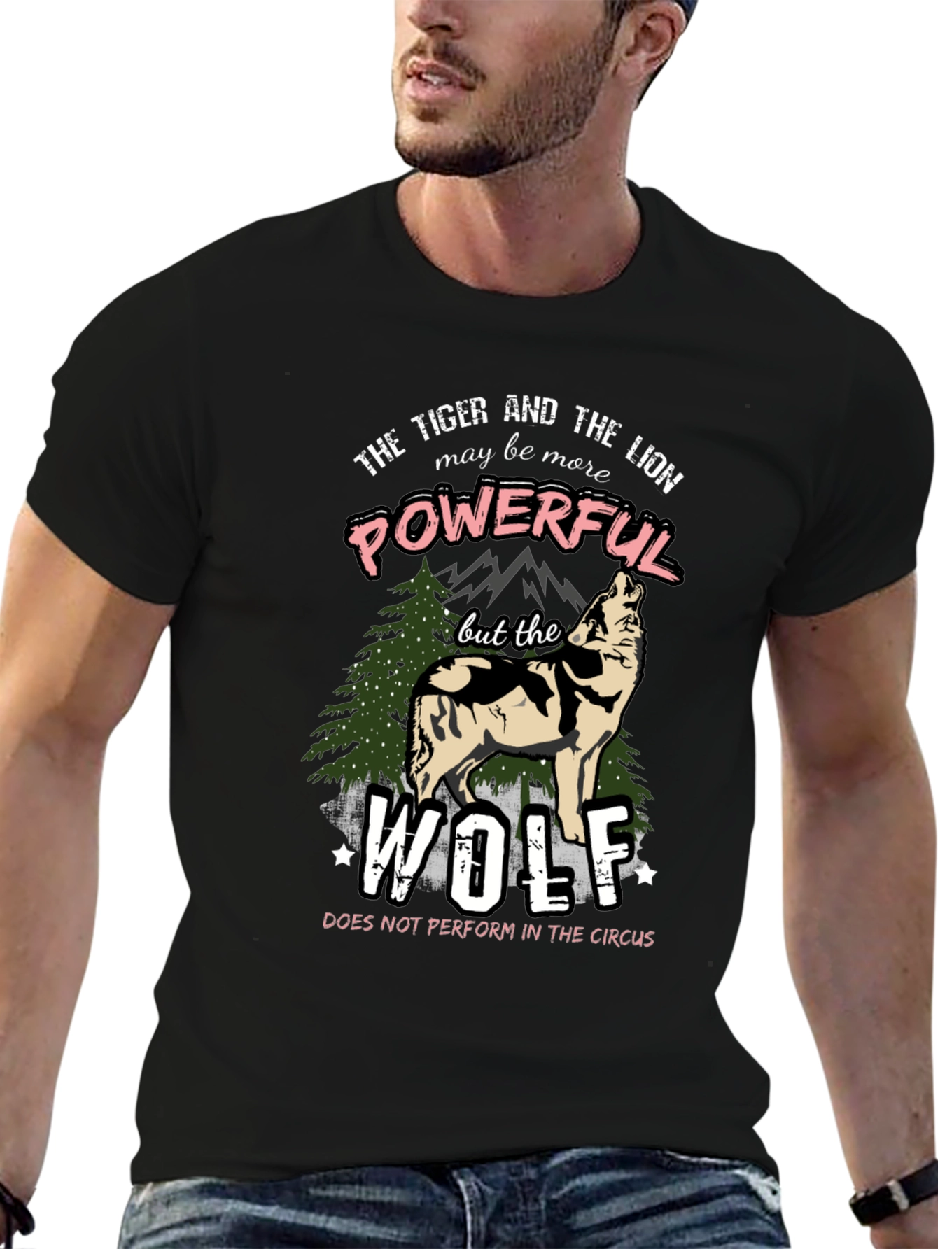 Black The Wolf Powerful T-Shirt view 6