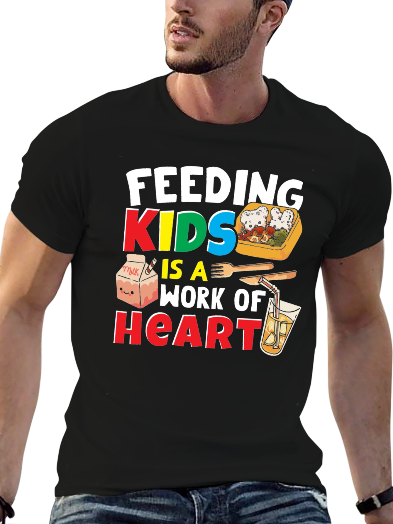 Black Feeding Kids is a Work of Heart T-Shirt view 6