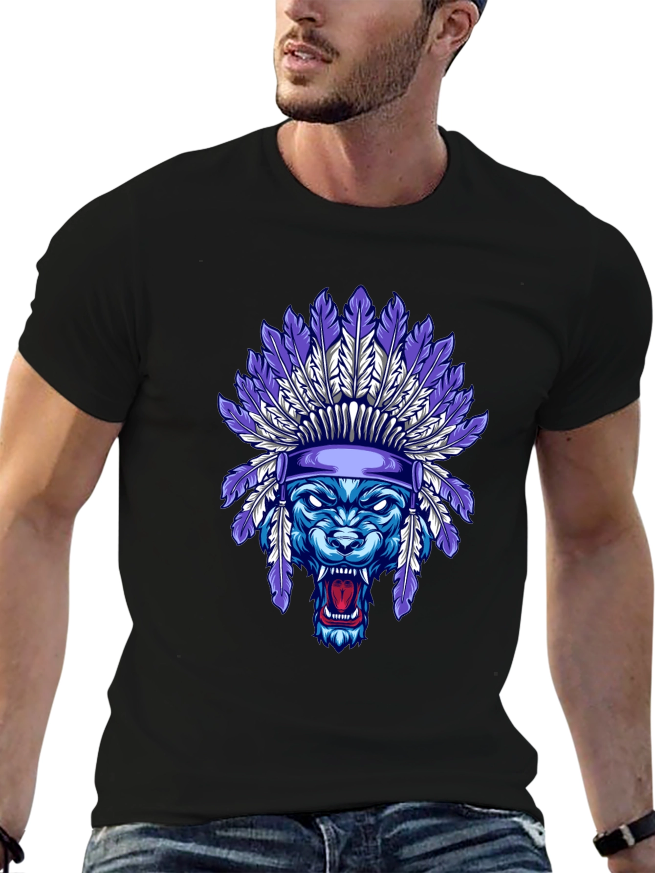 Black Wolf Headdress Graphic Tee view 6