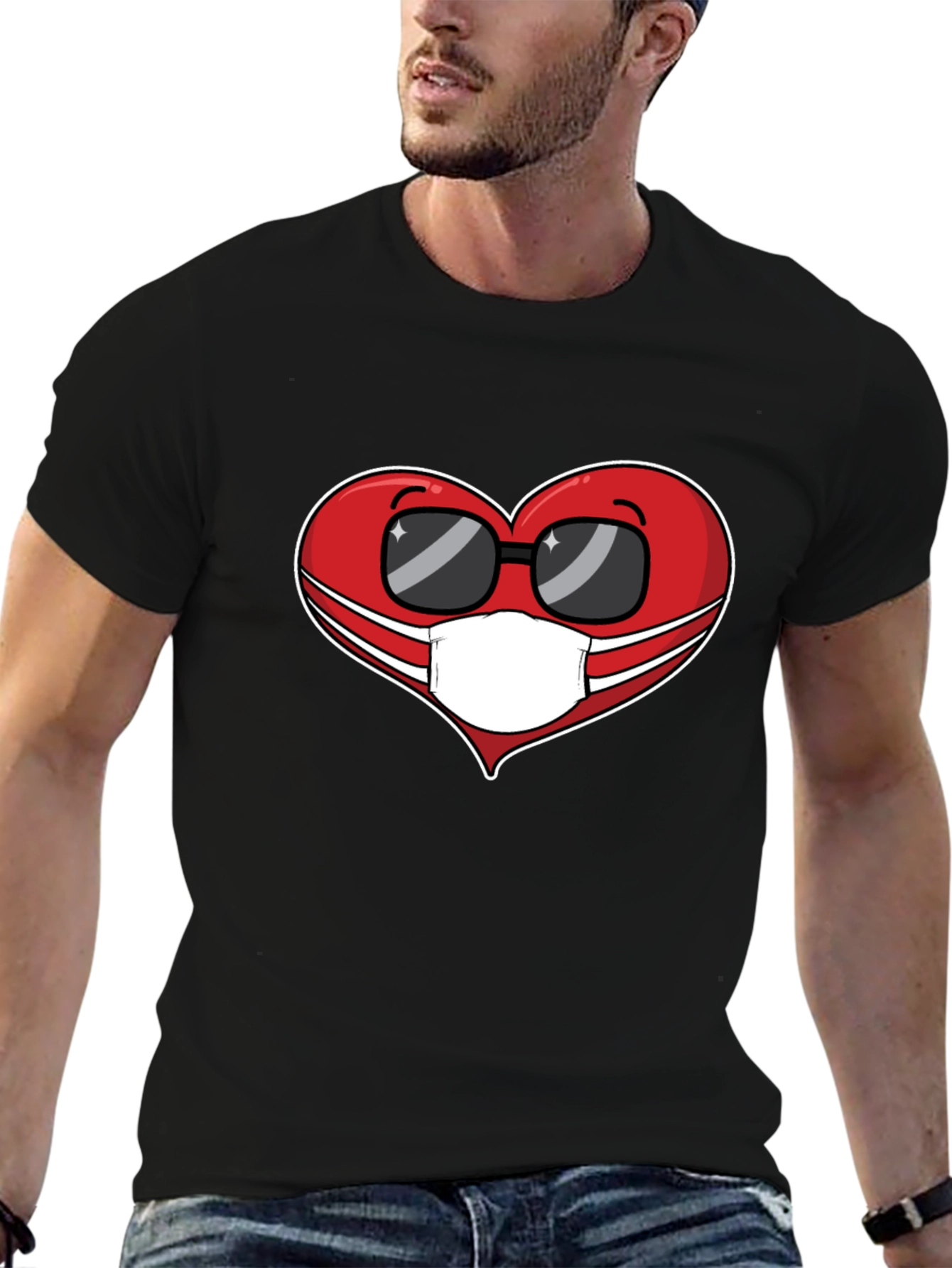 Black Masked Heart Graphic Tee - Trendy Comfort view 6