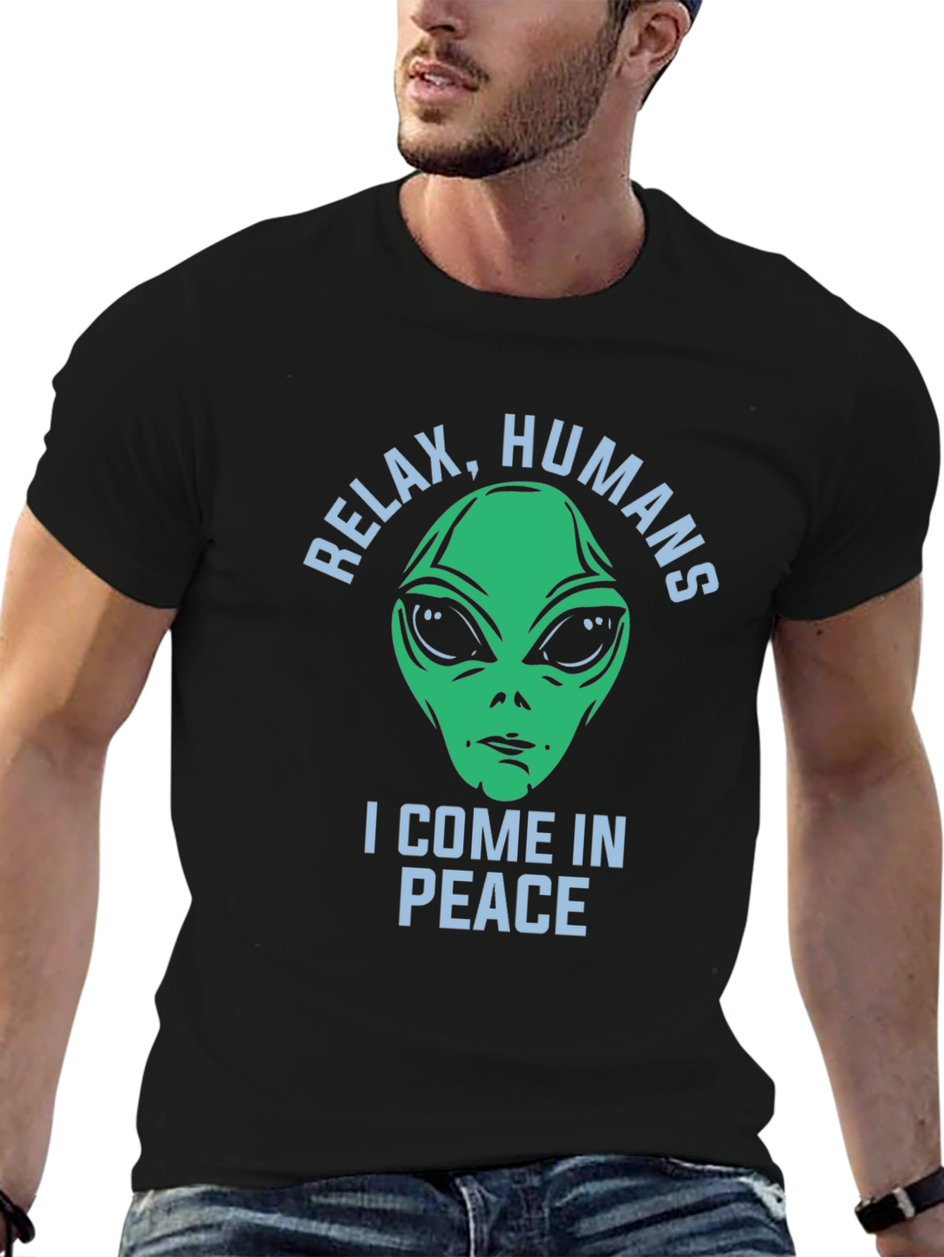 Black Relax Humans Alien Graphic T-Shirt view 6