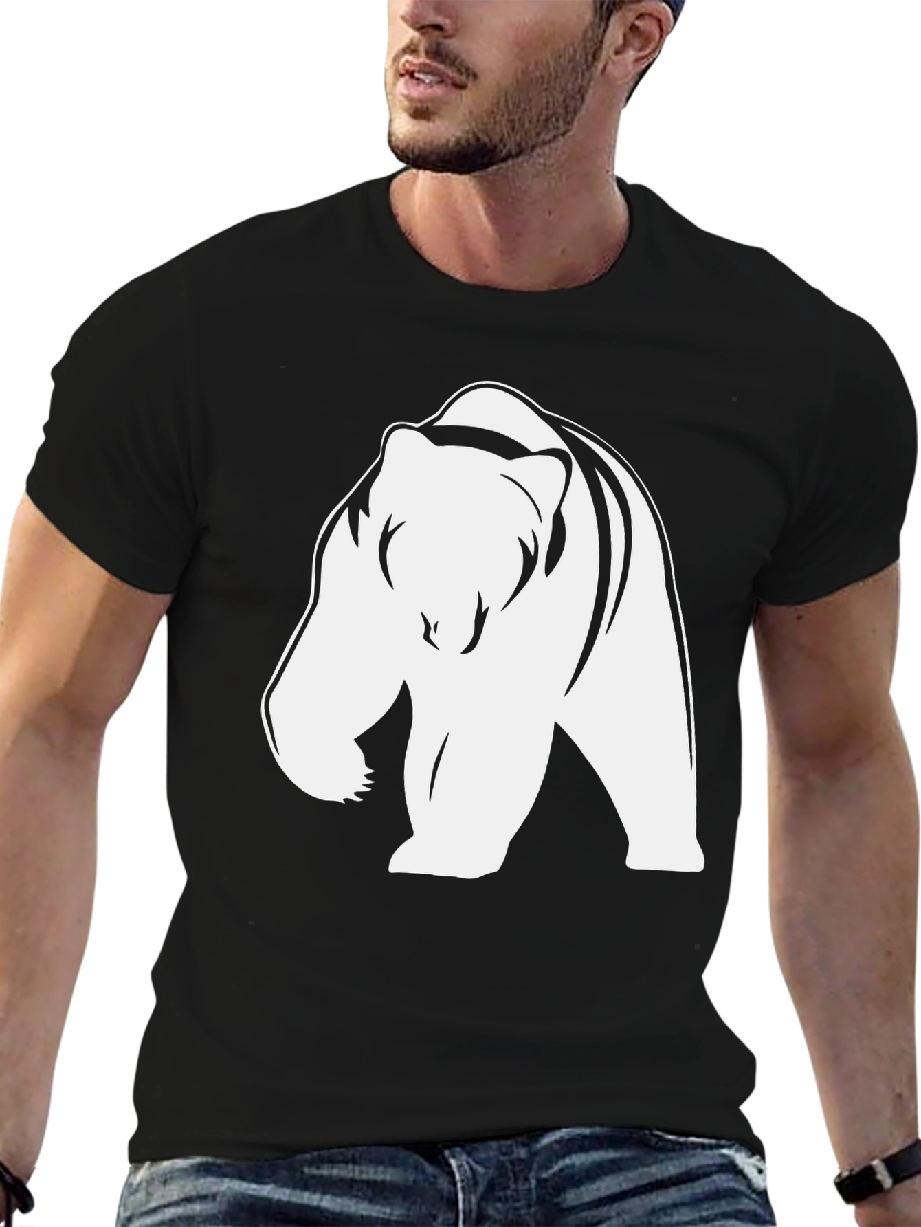 Black Bear Graphic Tee - Cool Black Cotton T-Shirt view 6