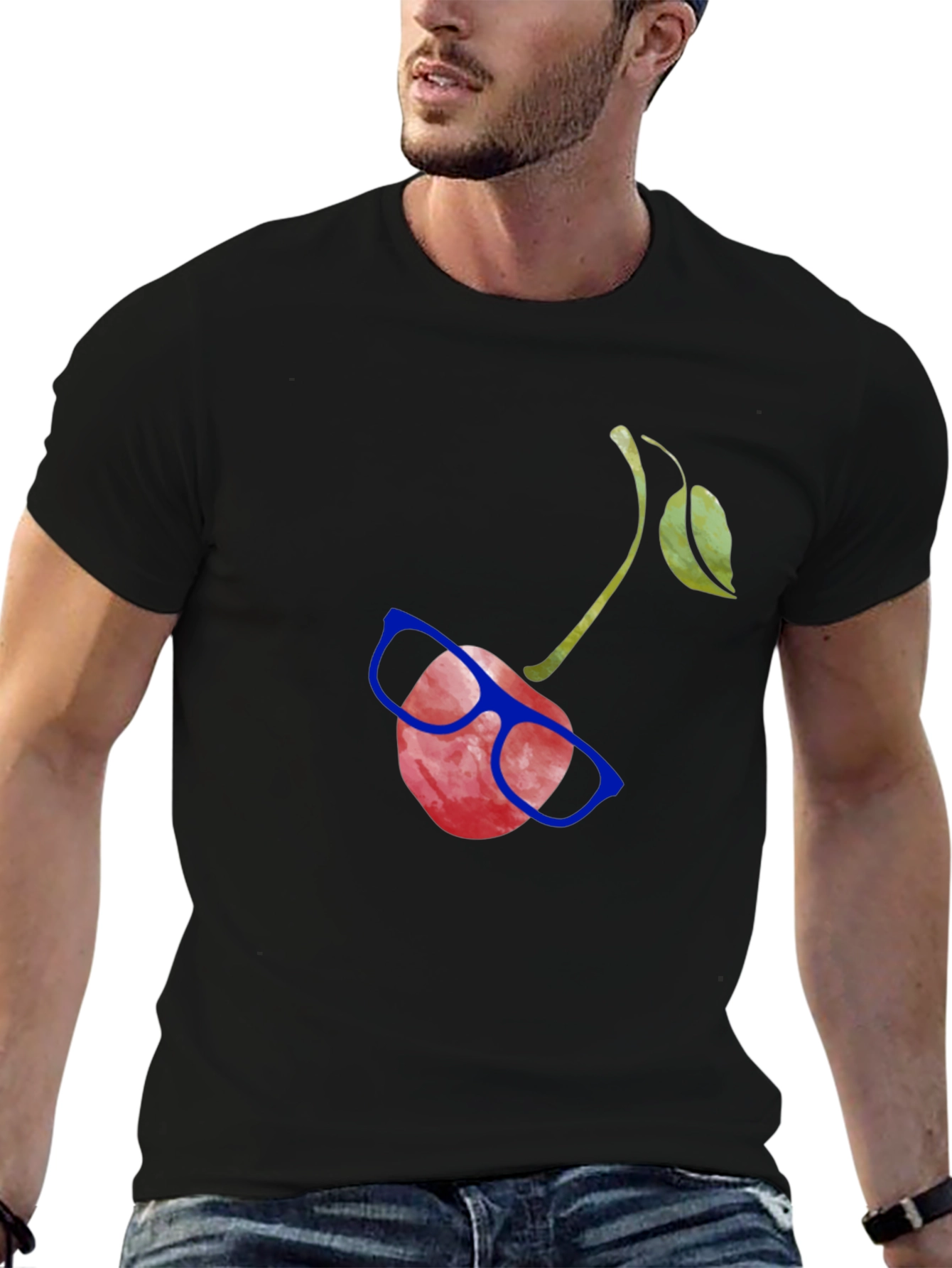 Black Funny Cherry with Glasses Graphic Tee view 6