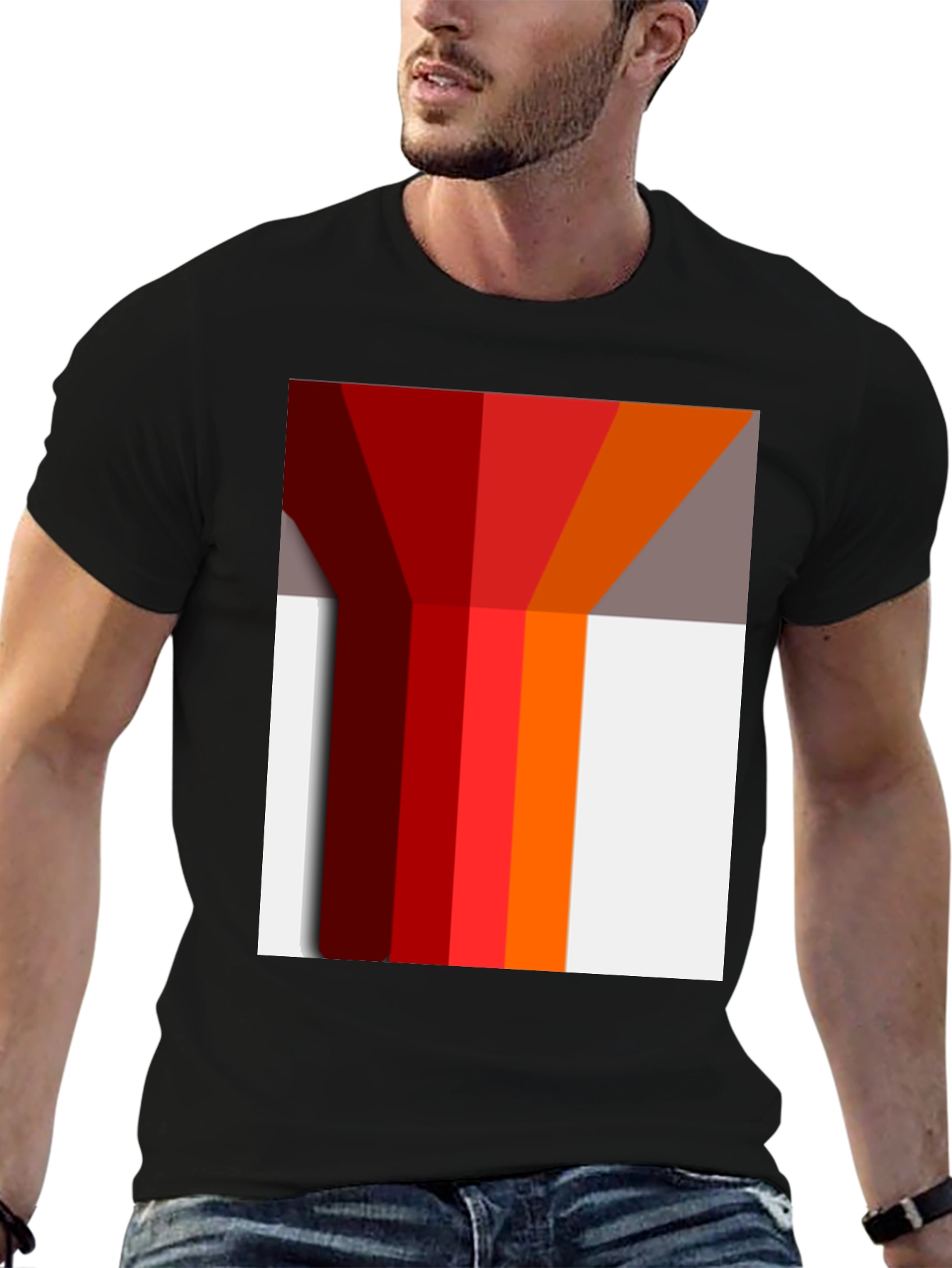 Black Geometric Color Block Graphic Tee - Modern Style view 6