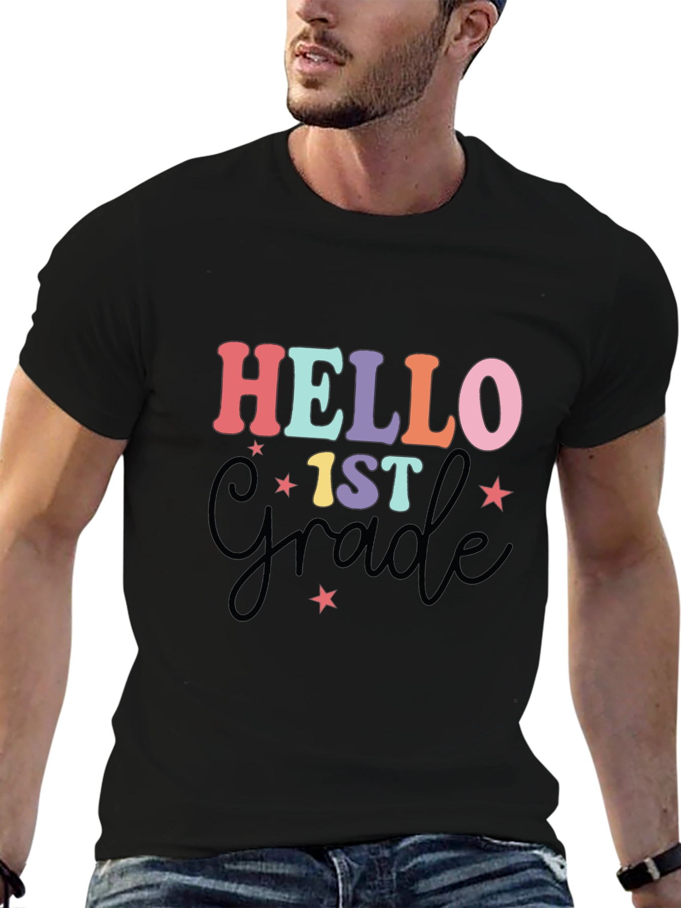 Black Hello 1st Grade T-Shirt Back to School Tee view 6