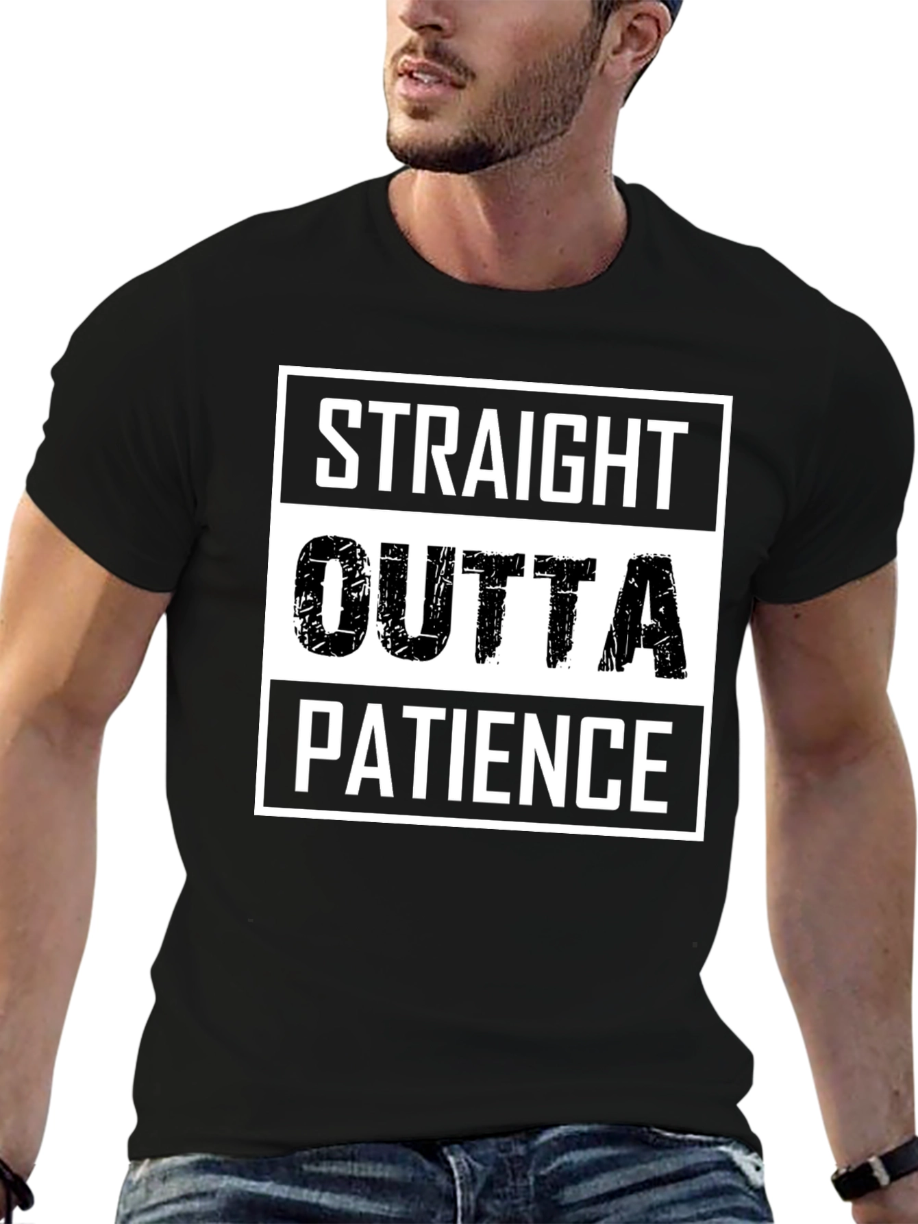 Black Straight Outta Patience T-Shirt - Funny Graphic Tee view 6