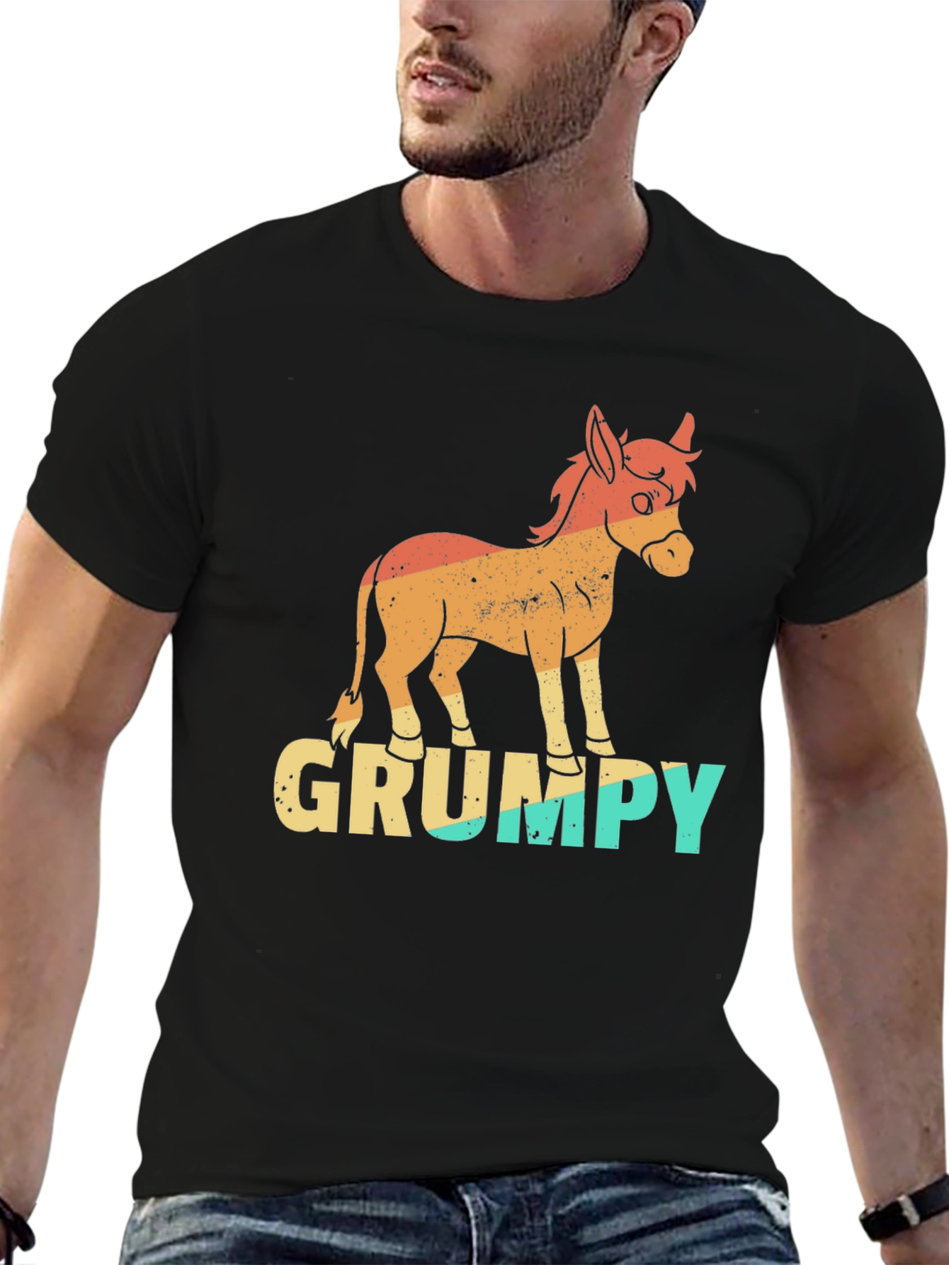 Black Grumpy Donkey T-Shirt - Funny Retro Graphic Tee view 6