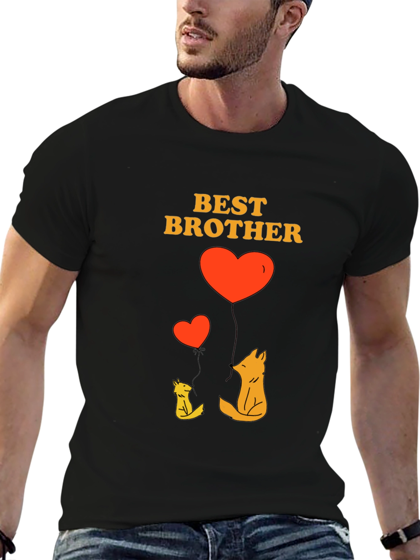 Black Best Brother Fox Heart Graphic T-Shirt view 6