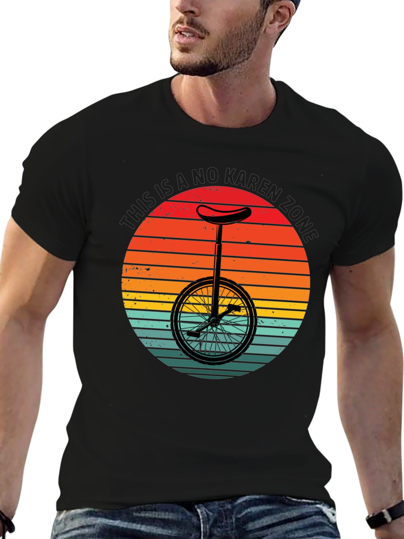 Black No Karen Zone T-Shirt - Unicycle Graphic Tee view 6