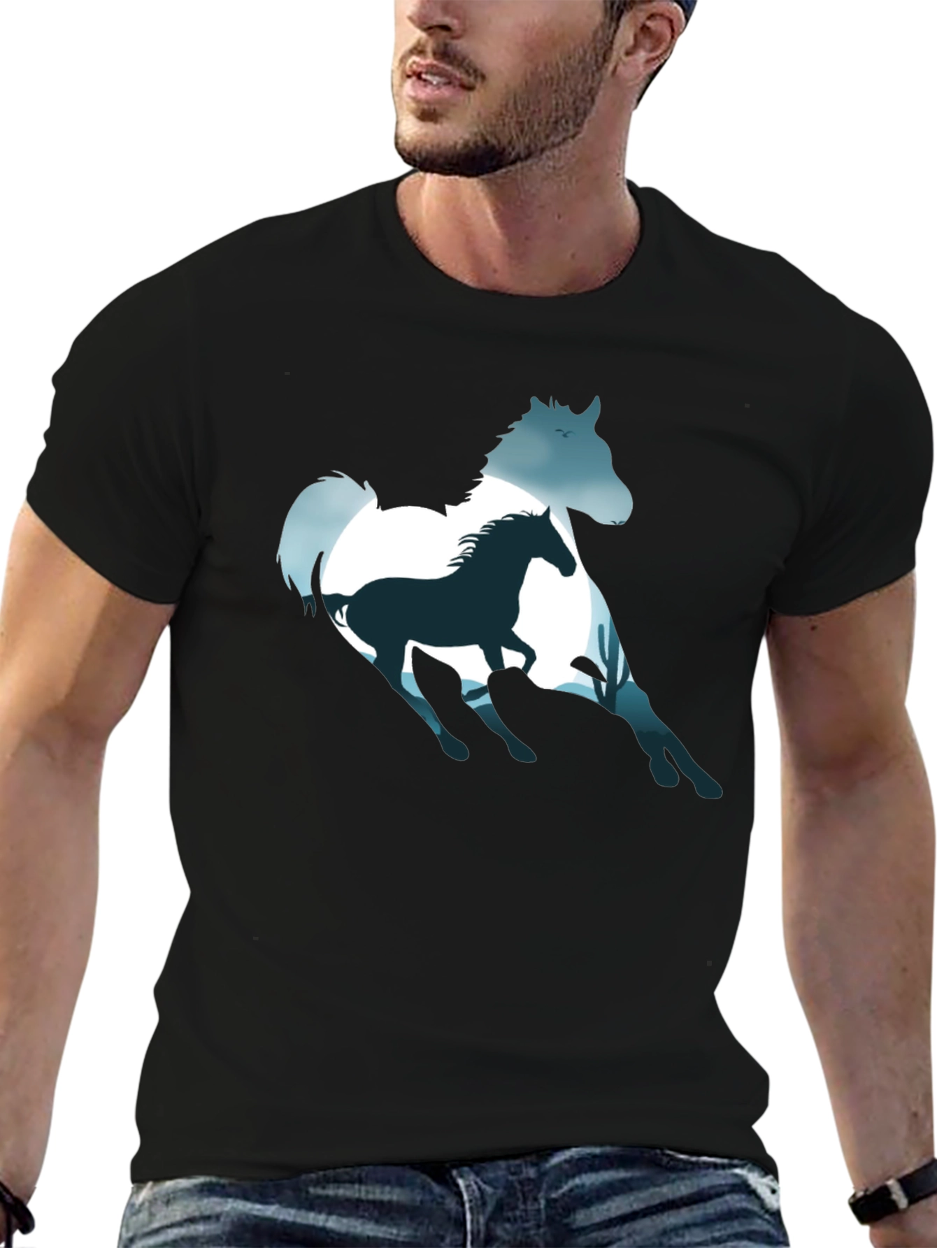 Black Horse Silhouette Graphic Tee - Black view 6