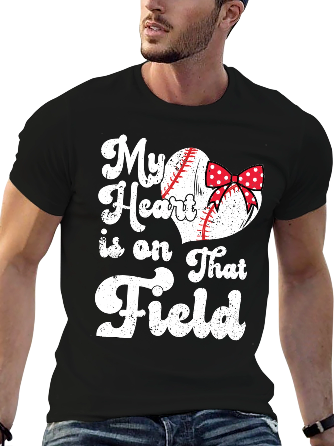 Black Baseball Mom Heart Field T-Shirt view 6