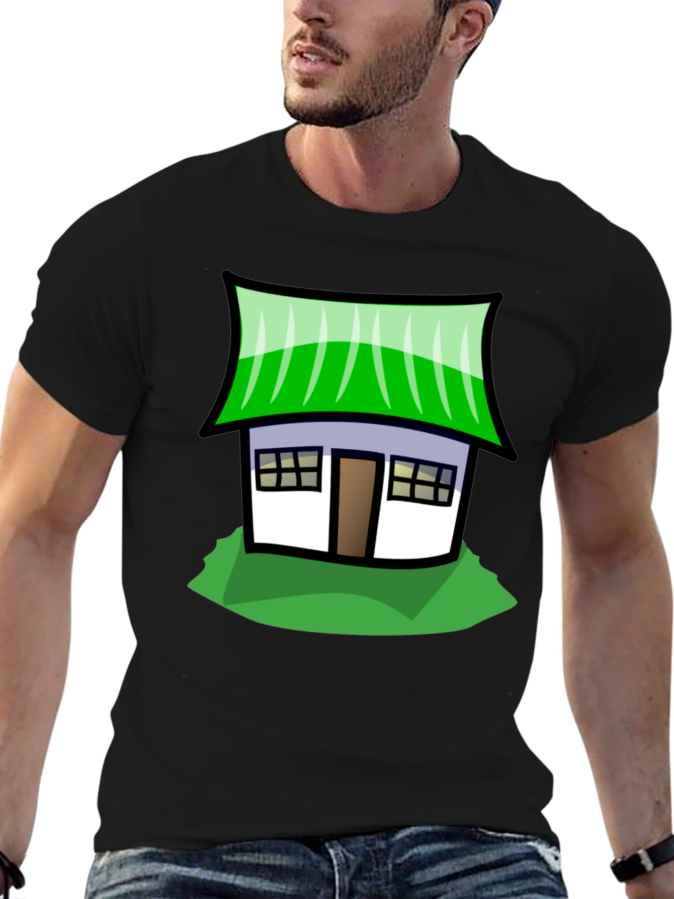 Black Cartoon House Graphic Tee - Unique Style view 6