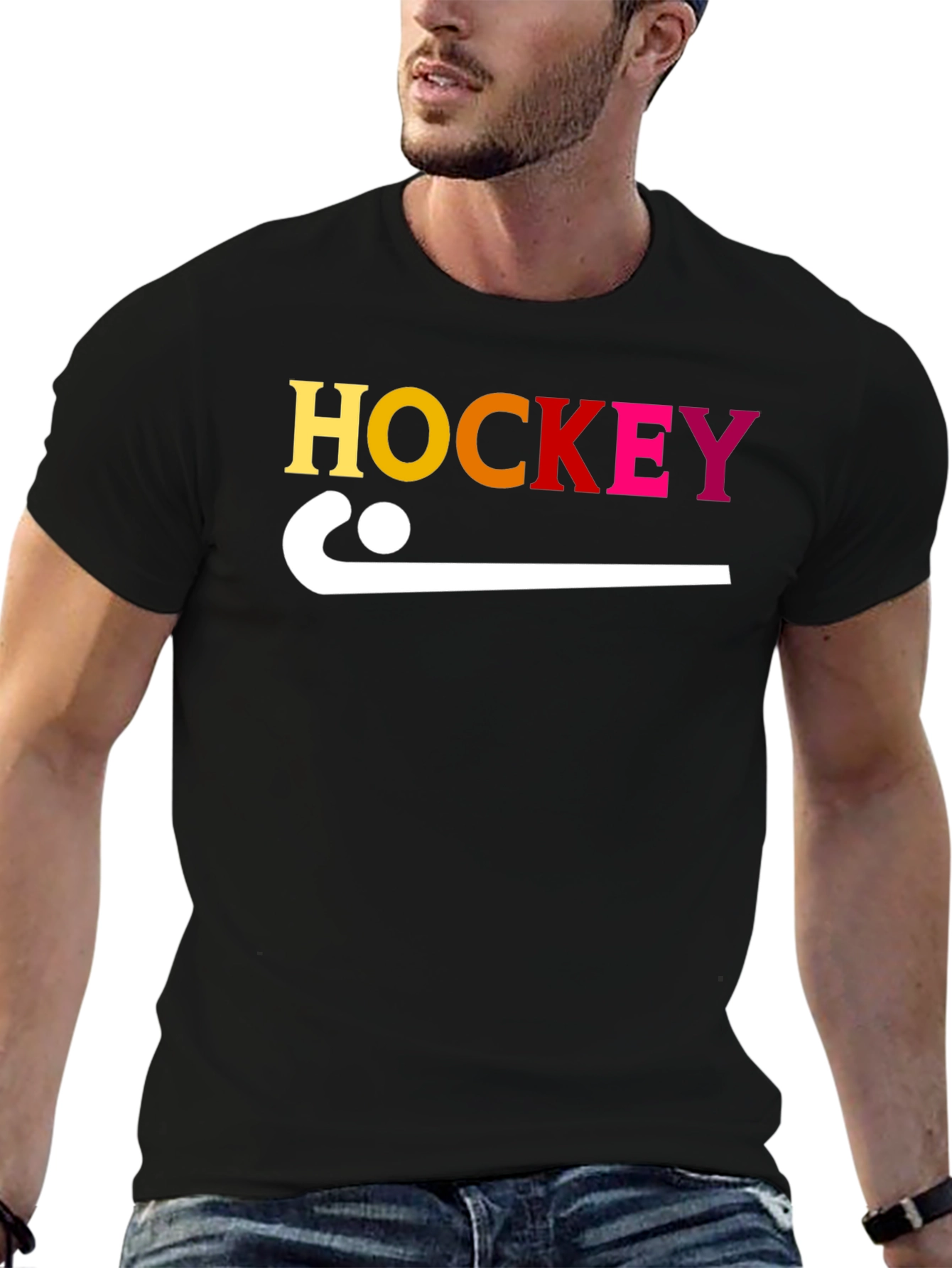 Black Hockey Stick Graphic Tee - Sporty Cotton T-Shirt view 6