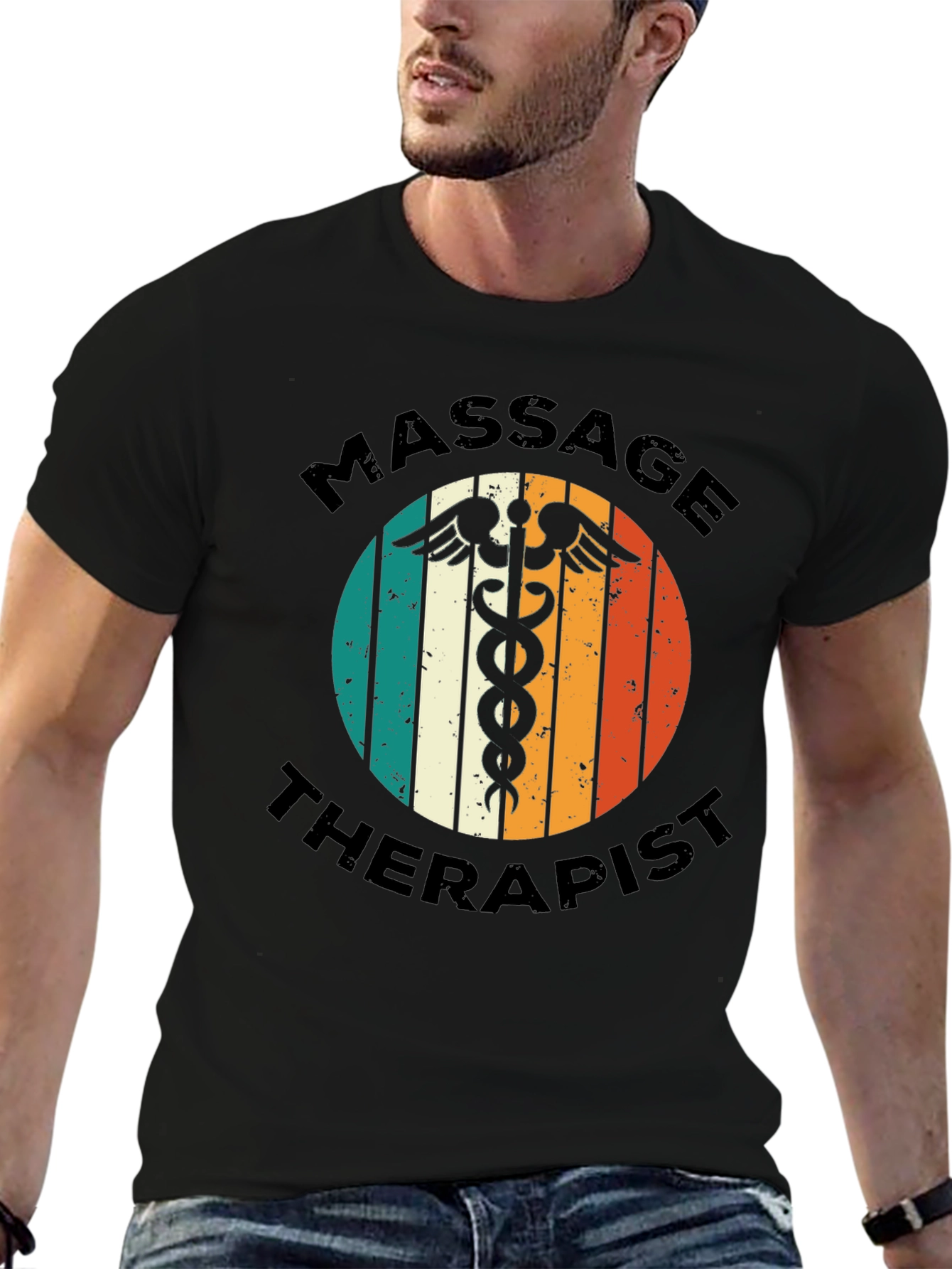 Black Massage Therapist T-Shirt - Retro Medical Design view 6