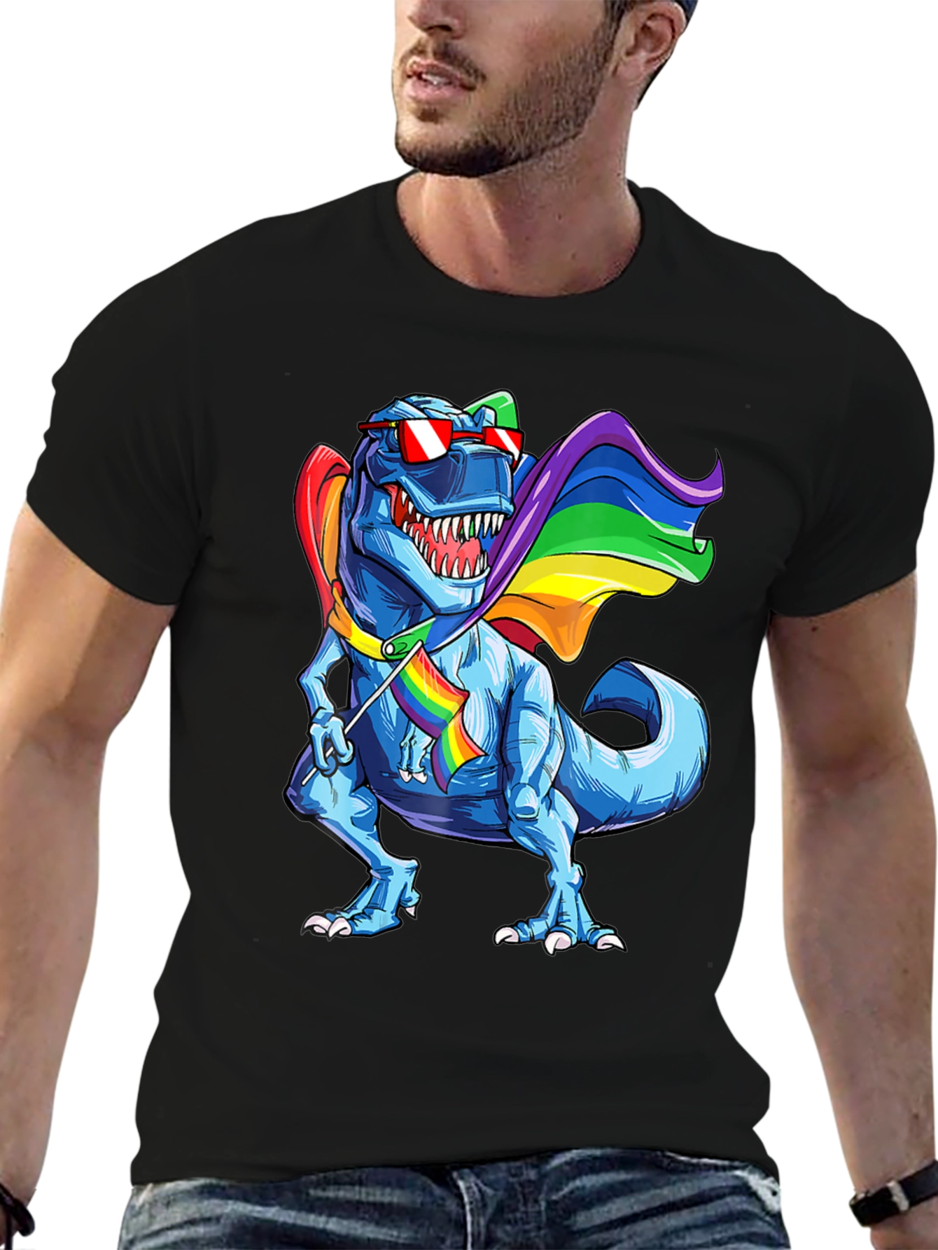 Black Rainbow Dinosaur Pride T-Shirt view 6