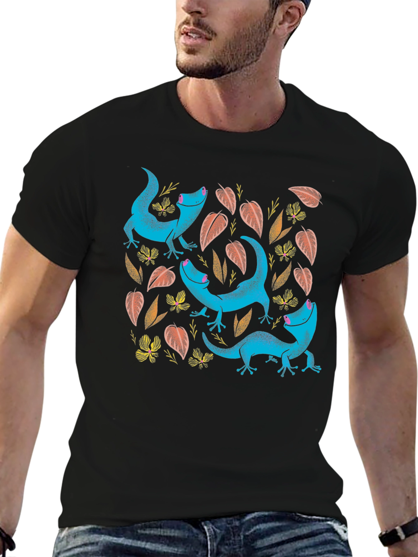 Black Lizard Print Black T-Shirt view 6