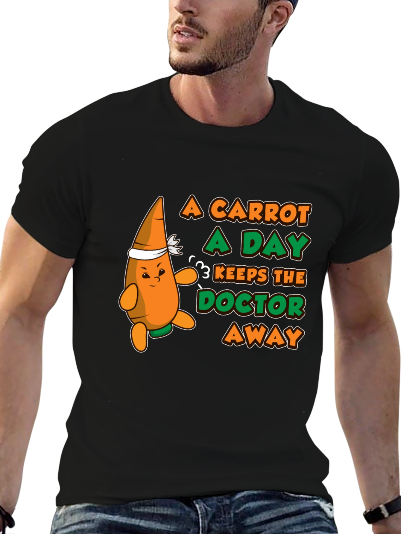 Black A Carrot a Day T-Shirt - Funny Health Tee view 6