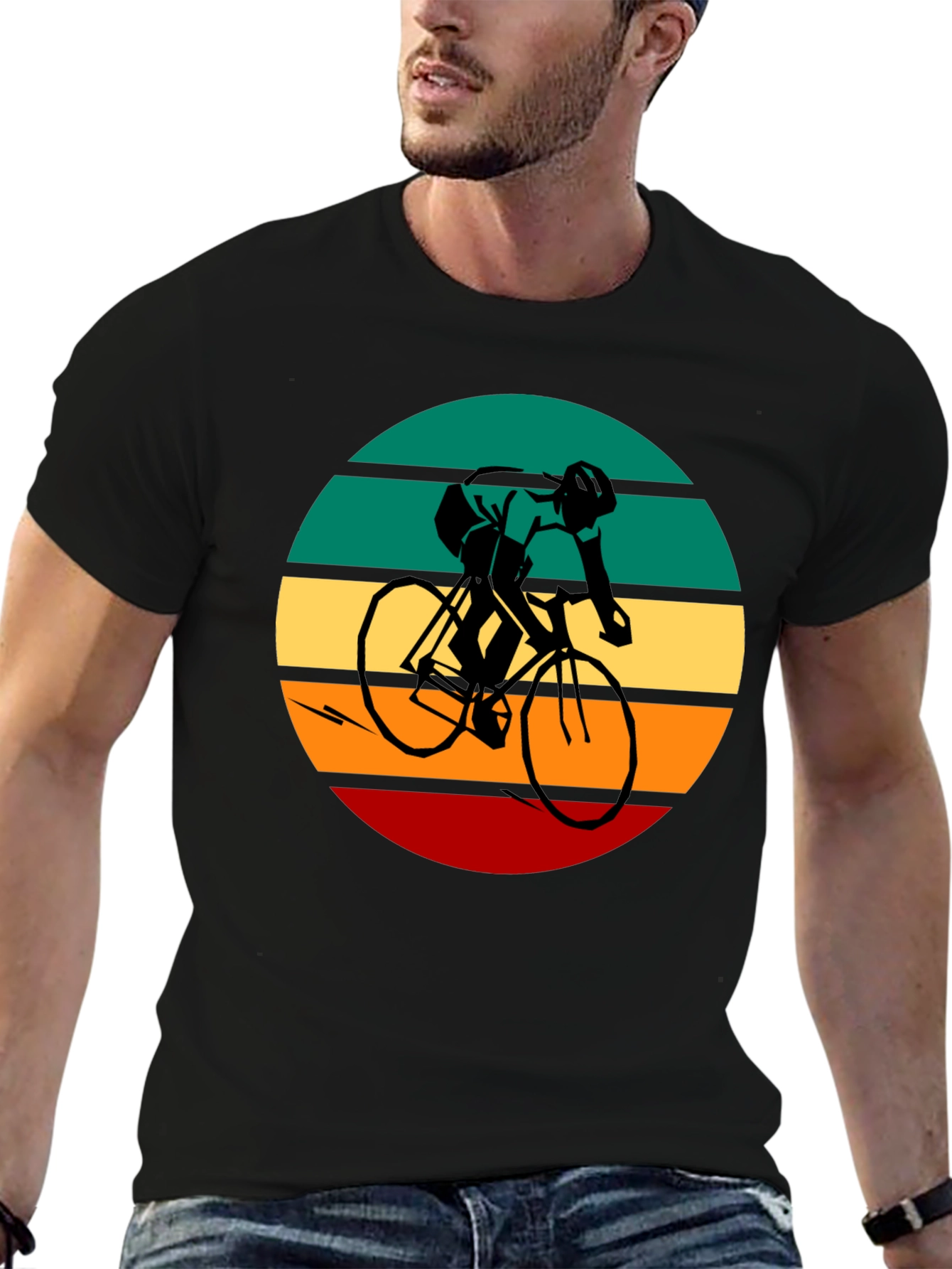 Black Retro Cycling Graphic Tee - Black Cotton Blend view 6