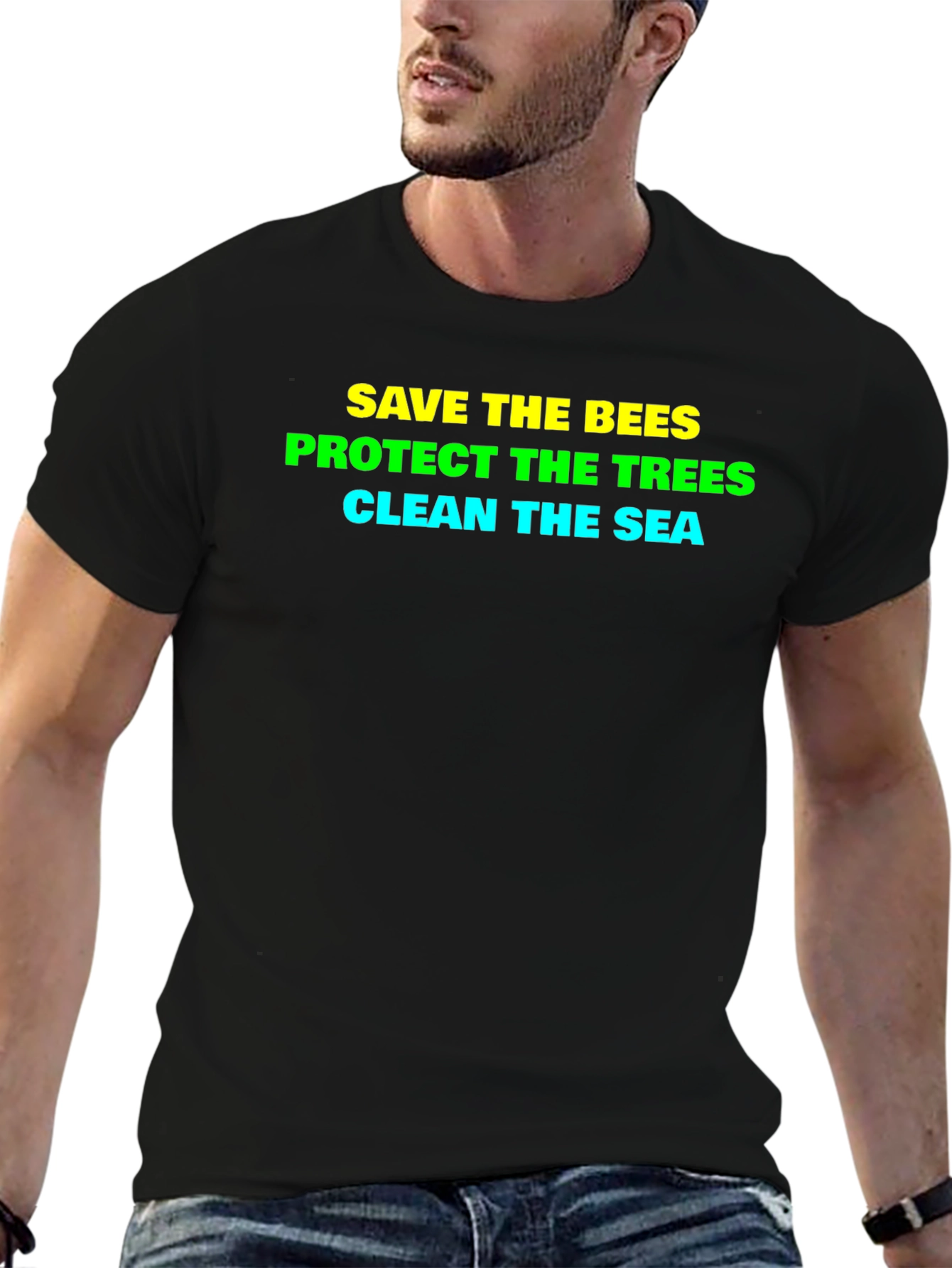 Black Eco-Friendly T-Shirt: Save the Bees, Protect Trees view 6