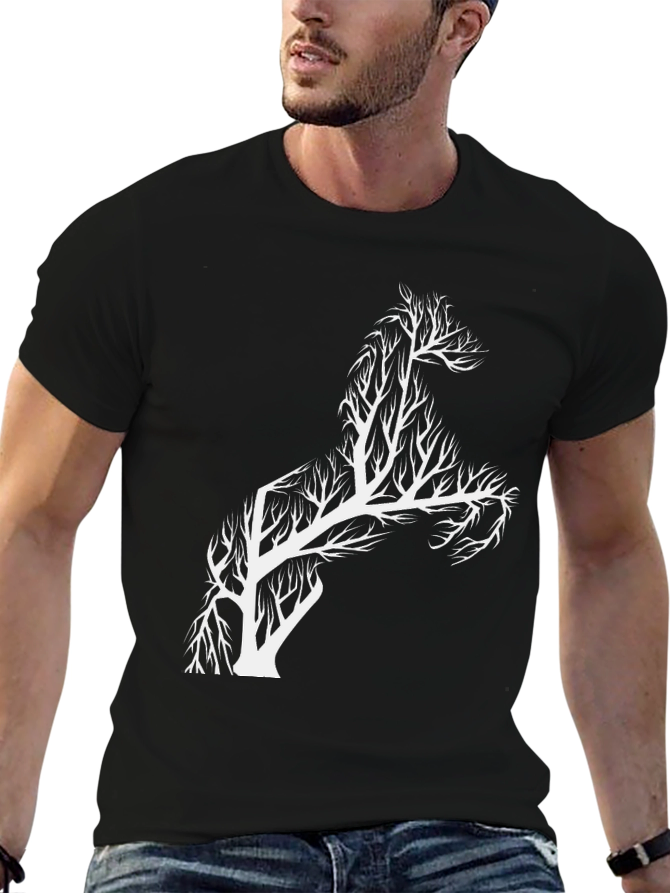 Black Horse Tree T-Shirt - Unique Graphic Tee view 6