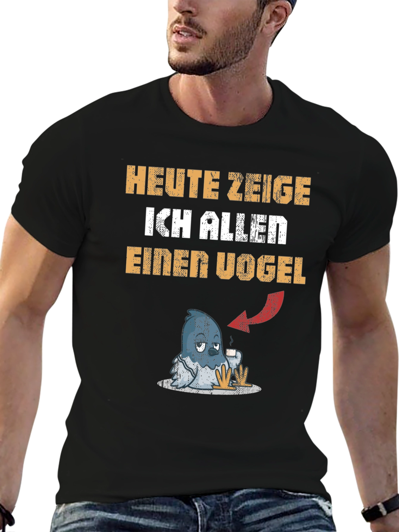 Black Heute Zeige Ich Allen Einen Vogel Graphic Tee view 6