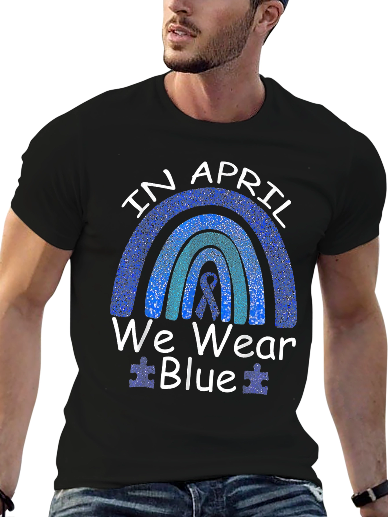 Black April Autism Awareness T-Shirt - We Wear Blue view 6