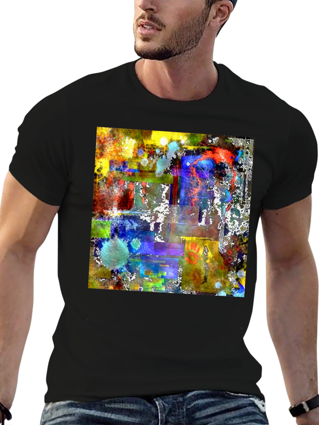 Black Abstract Art Graphic Tee - Men's Black T-Shirt view 6