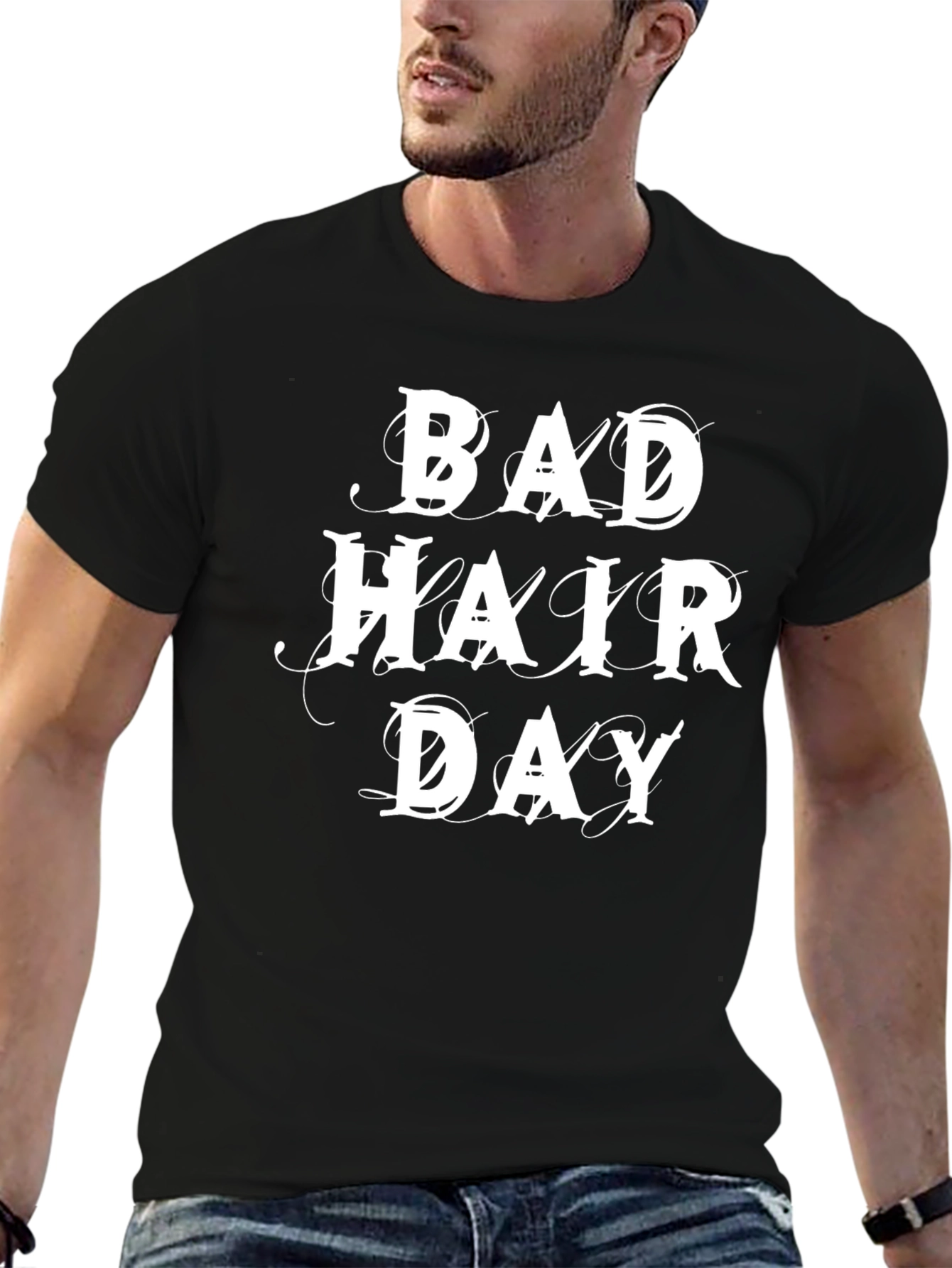 Black Bad Hair Day Graphic Tee - Black Casual T-Shirt view 6
