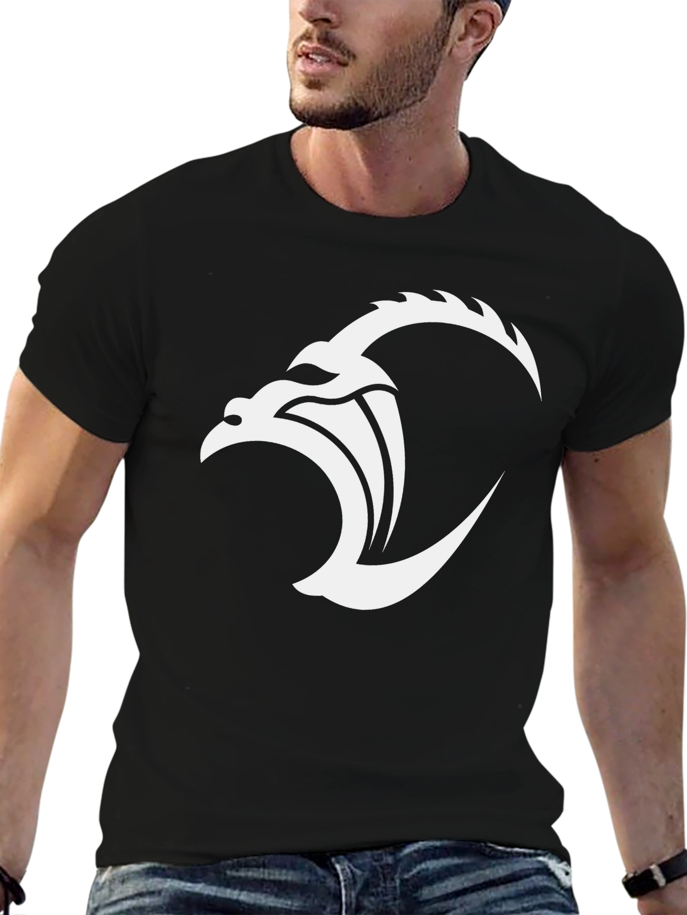 Black Black T-Shirt with White Dragon Graphic view 6