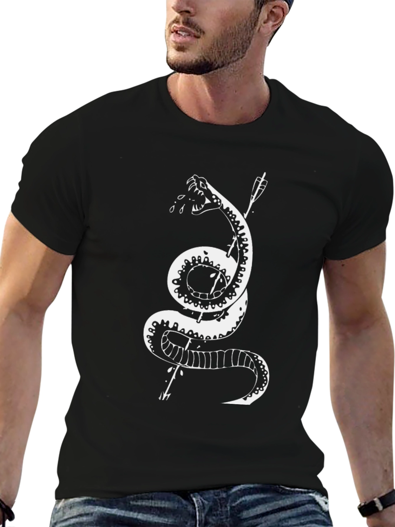 Black Black T-Shirt with Snake and Arrow Graphic view 6