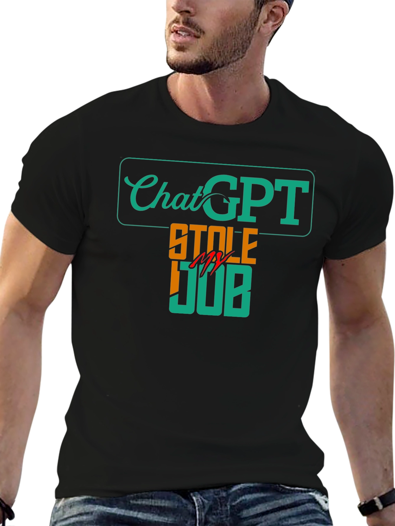 Black ChatGPT Stole My Job Funny T-Shirt view 6
