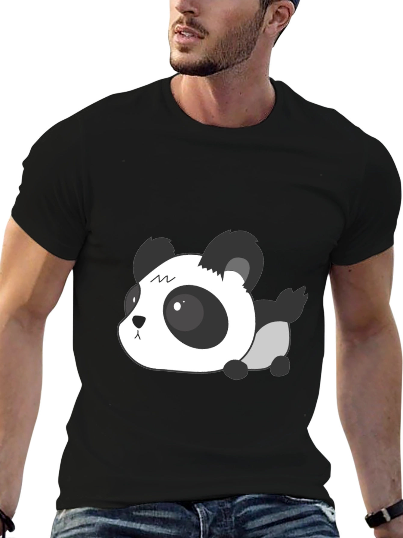 Black Cute Panda Graphic Tee - Soft Black T-Shirt view 6