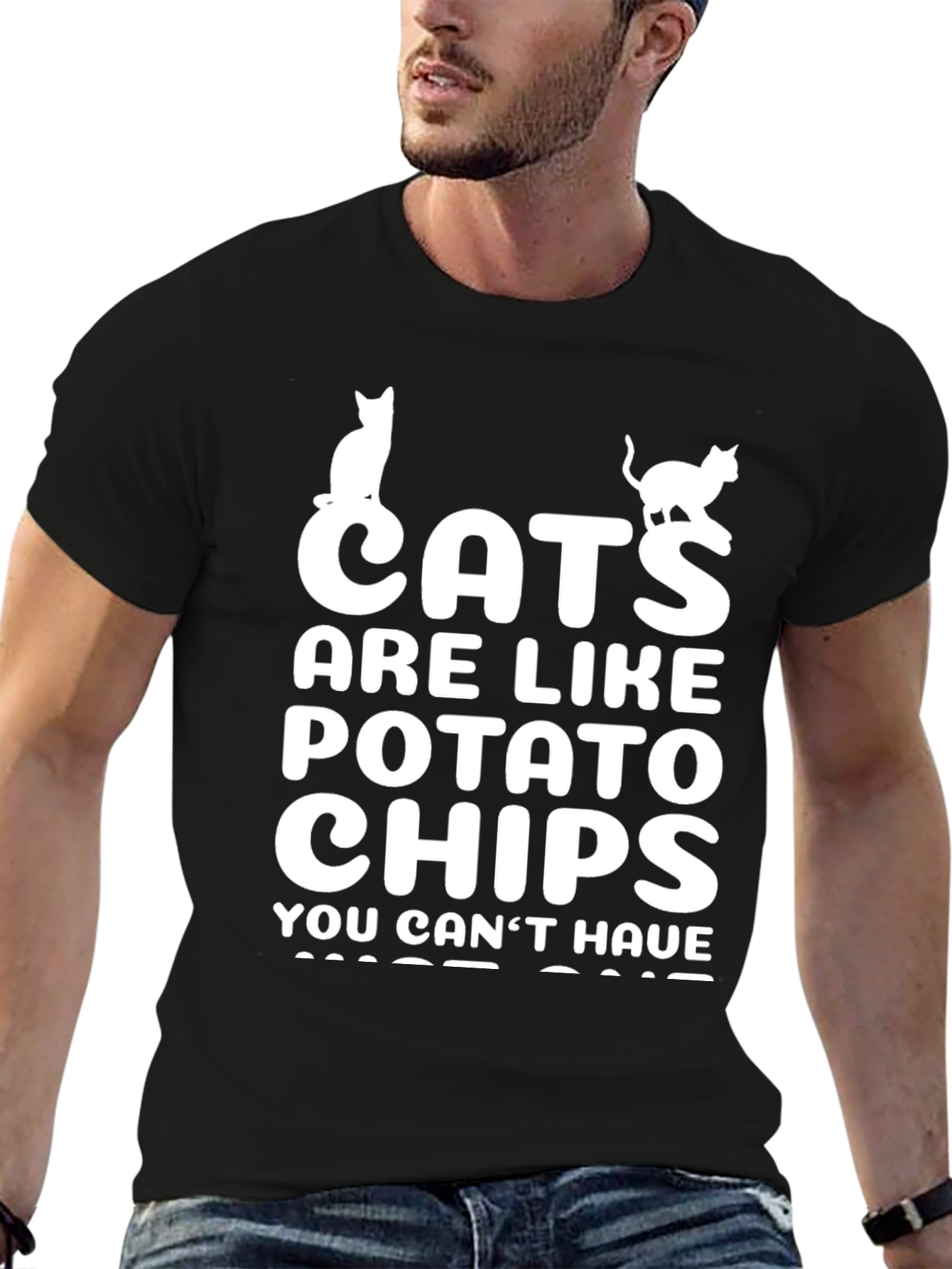 Black Cats are Like Potato Chips Funny Black T-Shirt view 6