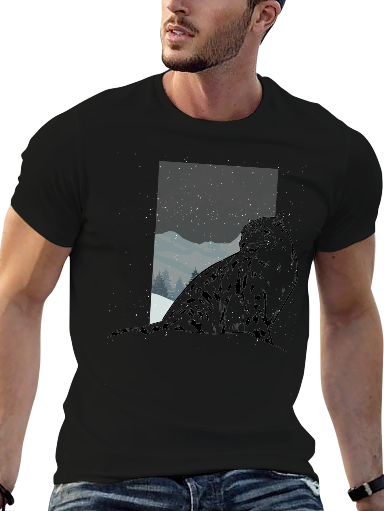 Black Snow Leopard Graphic Tee - Black Cotton Blend view 6