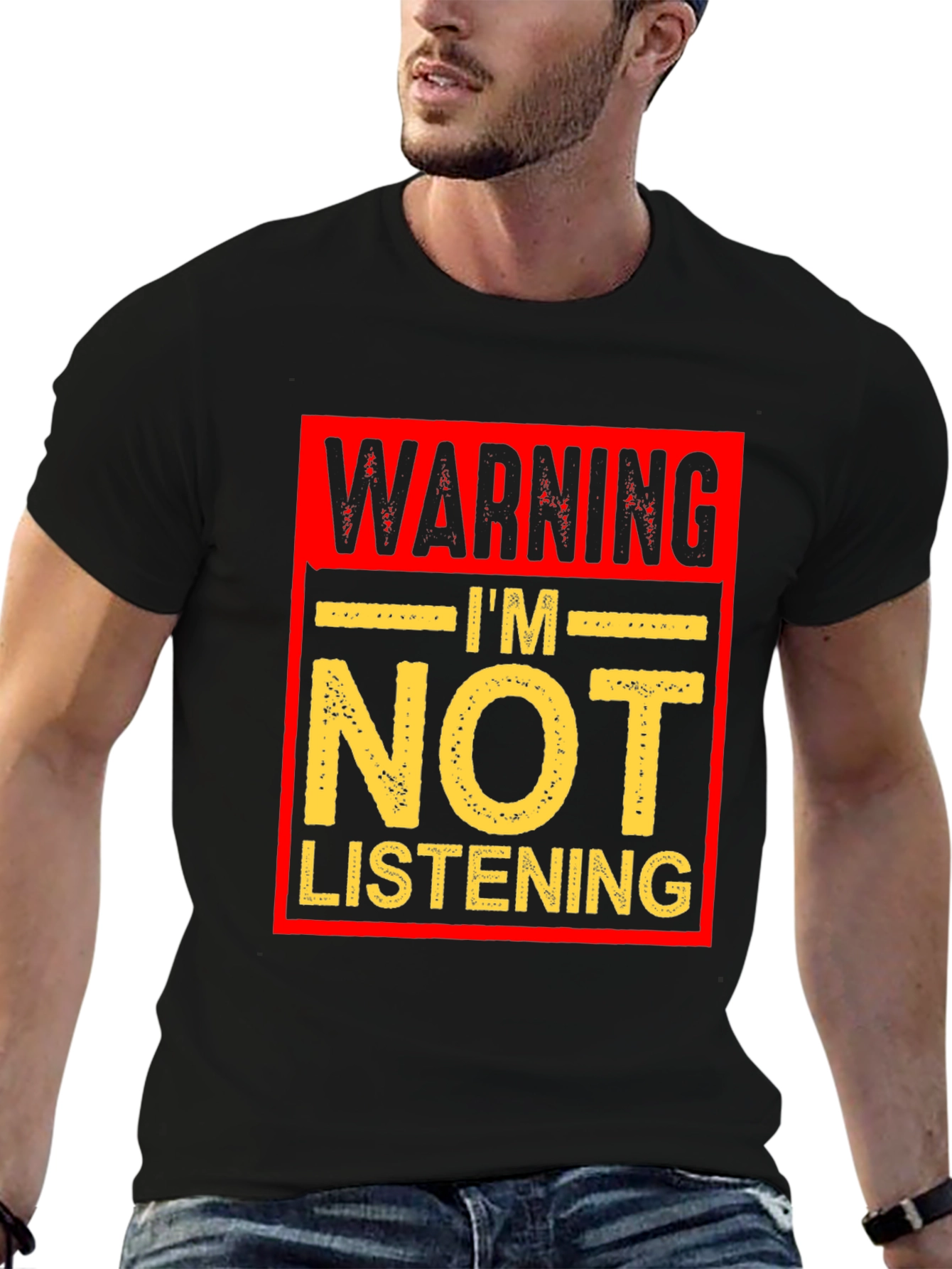 Black Warning I'm Not Listening Graphic T-Shirt view 6