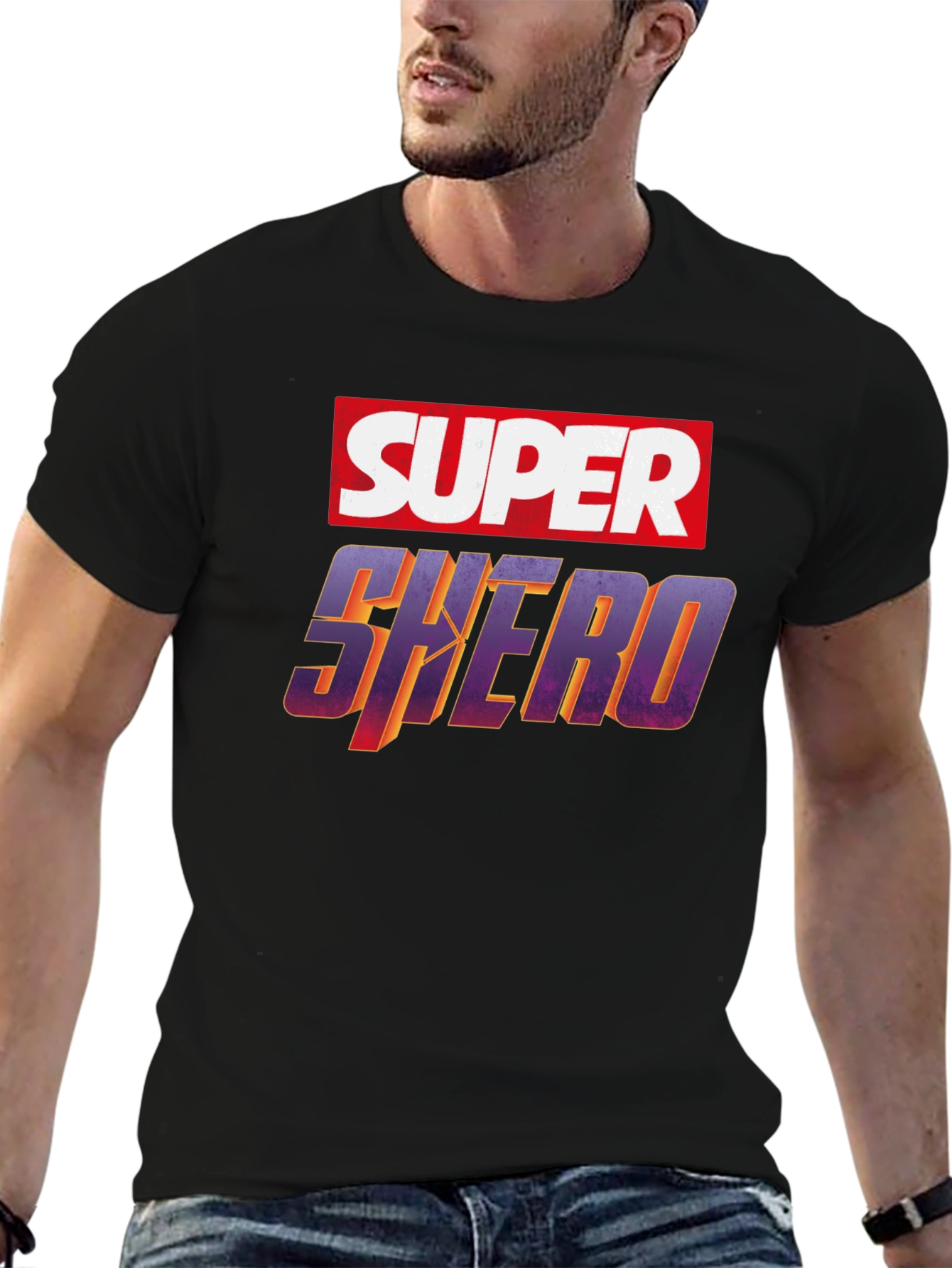 Black Super Shero Graphic Tee - Black Unisex T-Shirt view 6