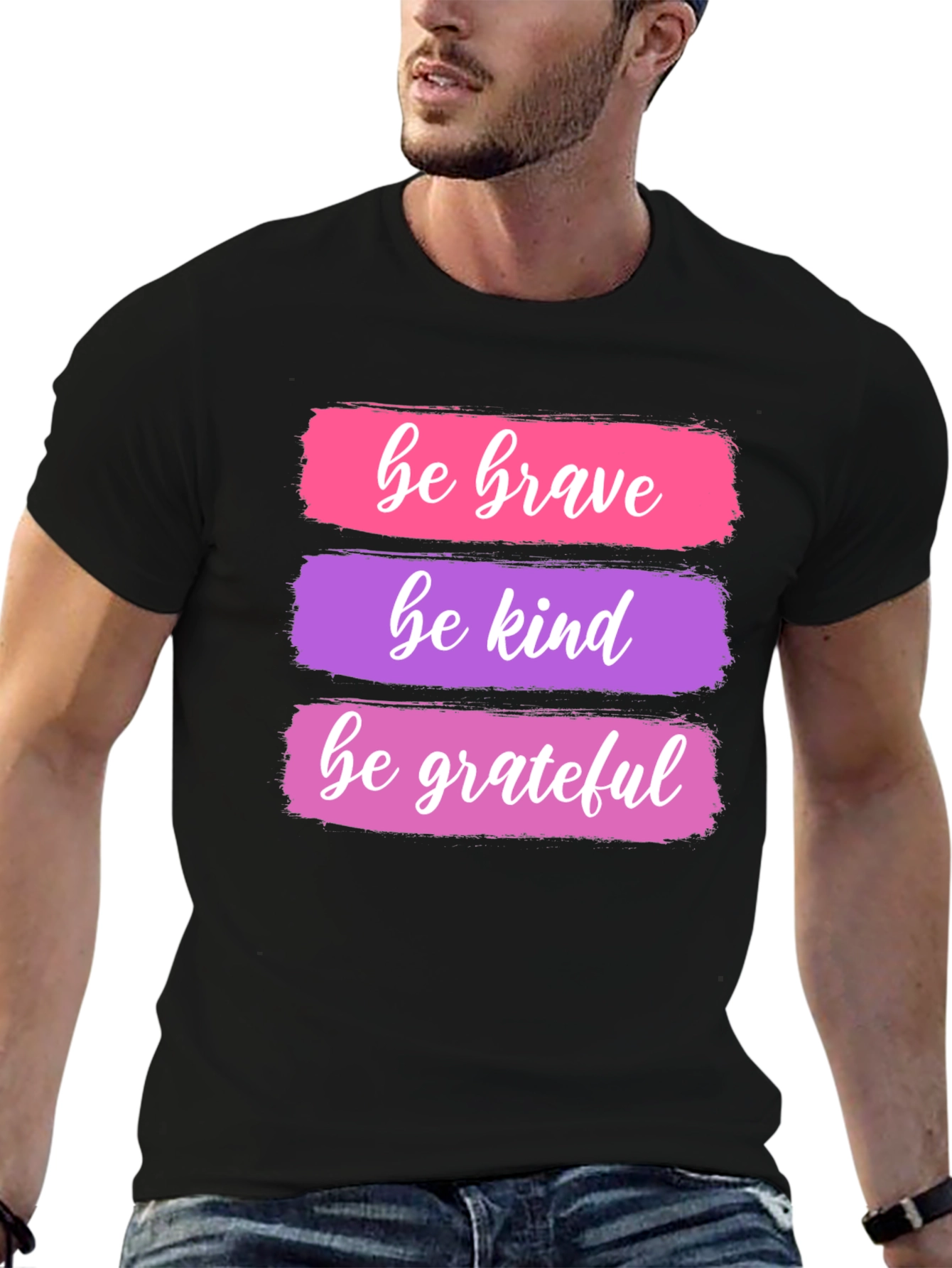 Black Be Brave, Kind, Grateful T-Shirt view 6