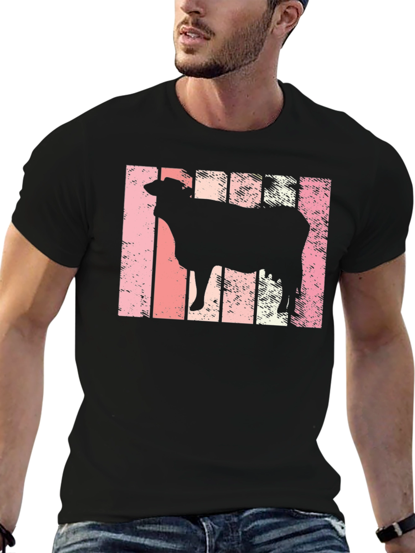 Black Retro Cow Silhouette T-Shirt view 6