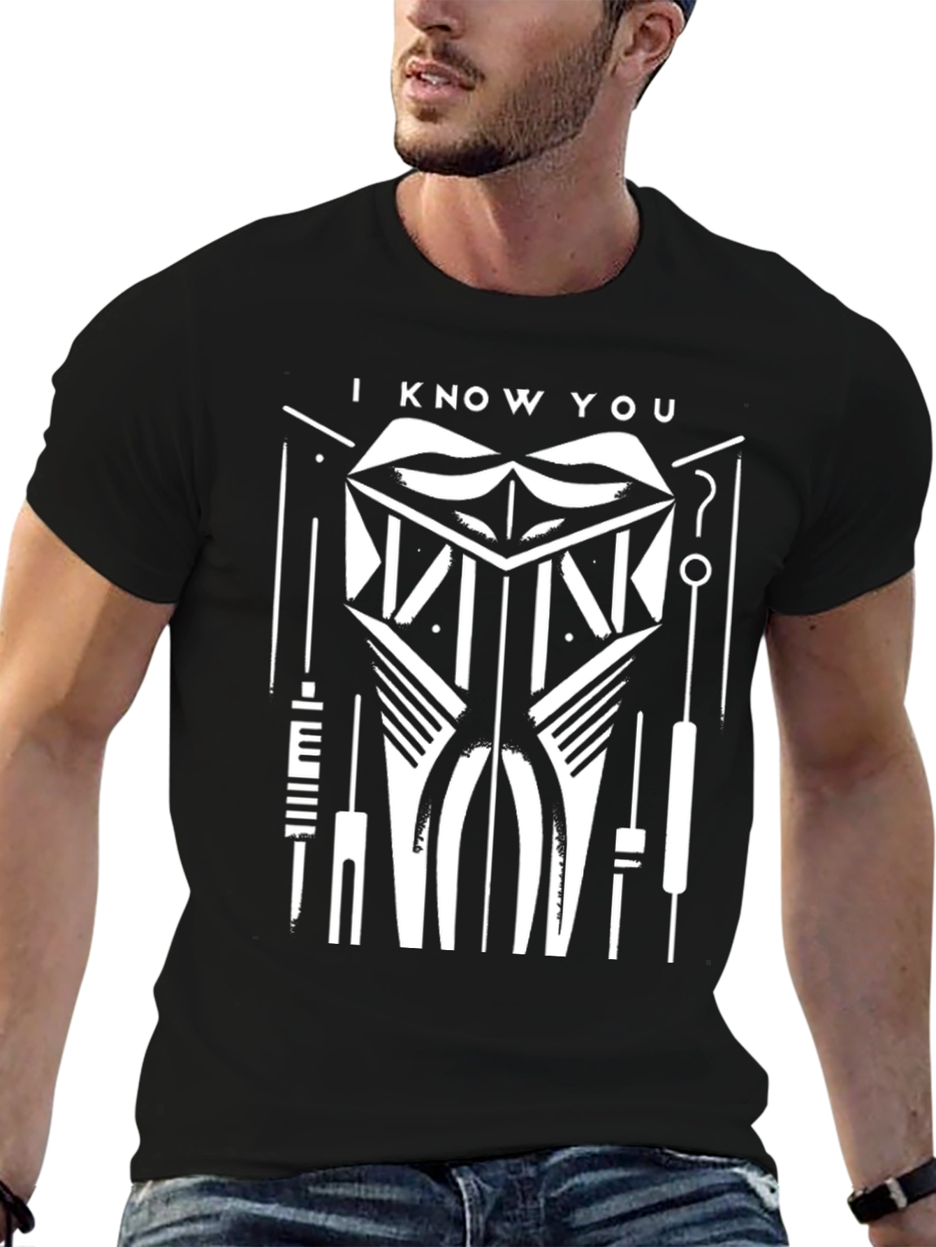 Black I Know You T-Shirt - Geometric Graphic Tee view 6
