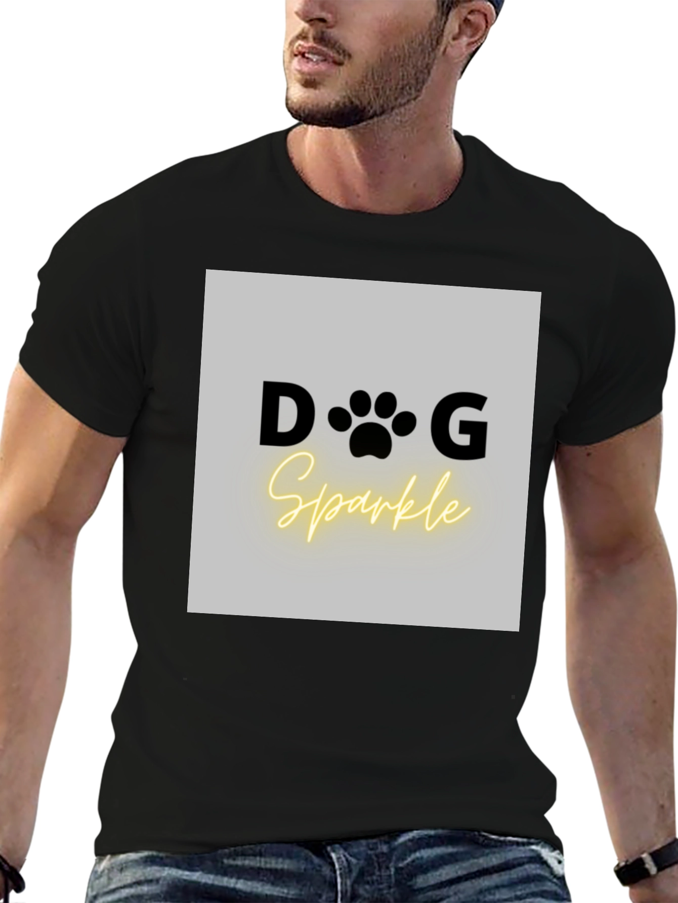 Black Dog Sparkle Graphic Tee - Unisex Black T-Shirt view 6