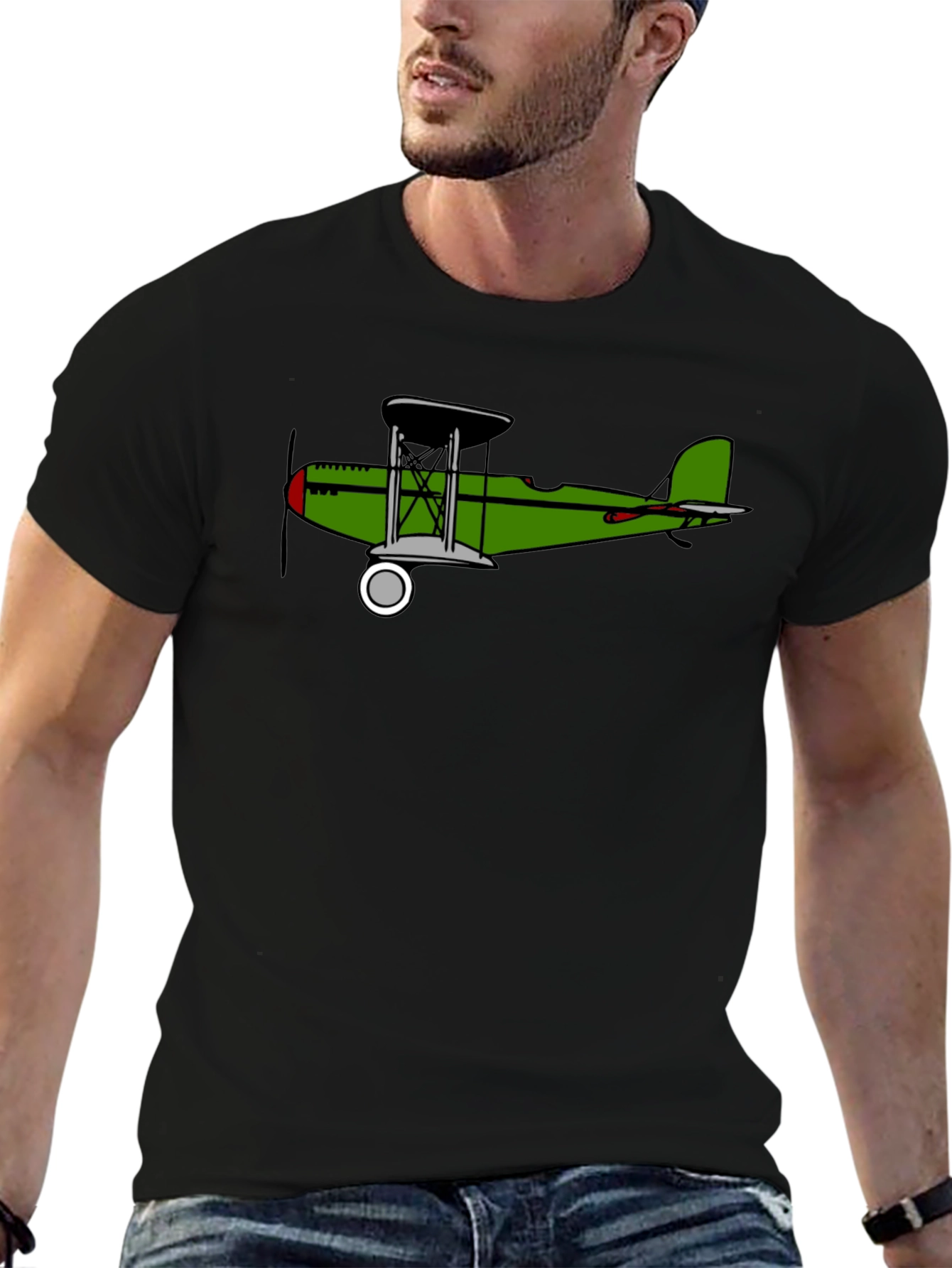 Black Vintage Biplane Graphic Tee - Black view 6