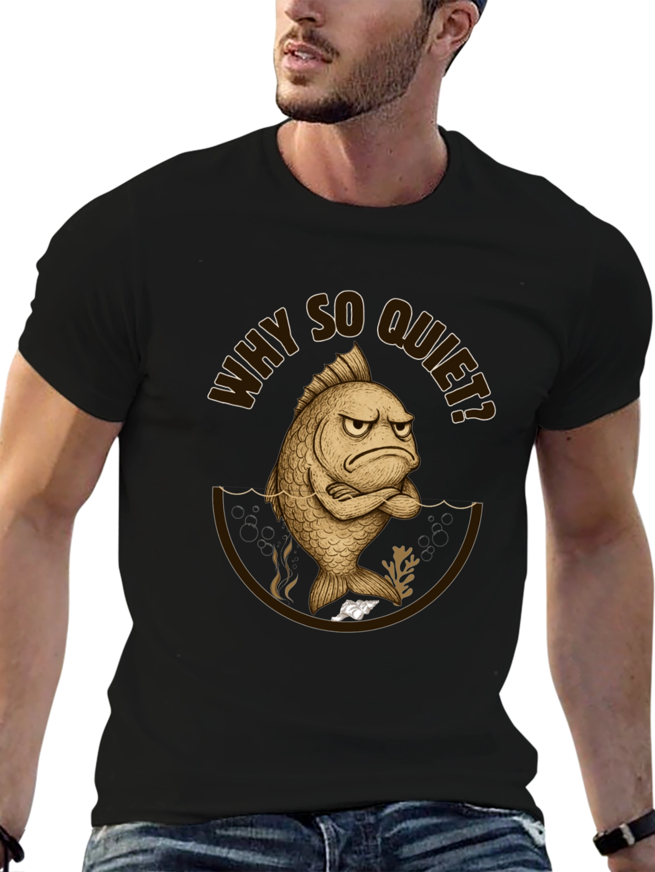 Black Why So Quiet Fish T-Shirt view 6