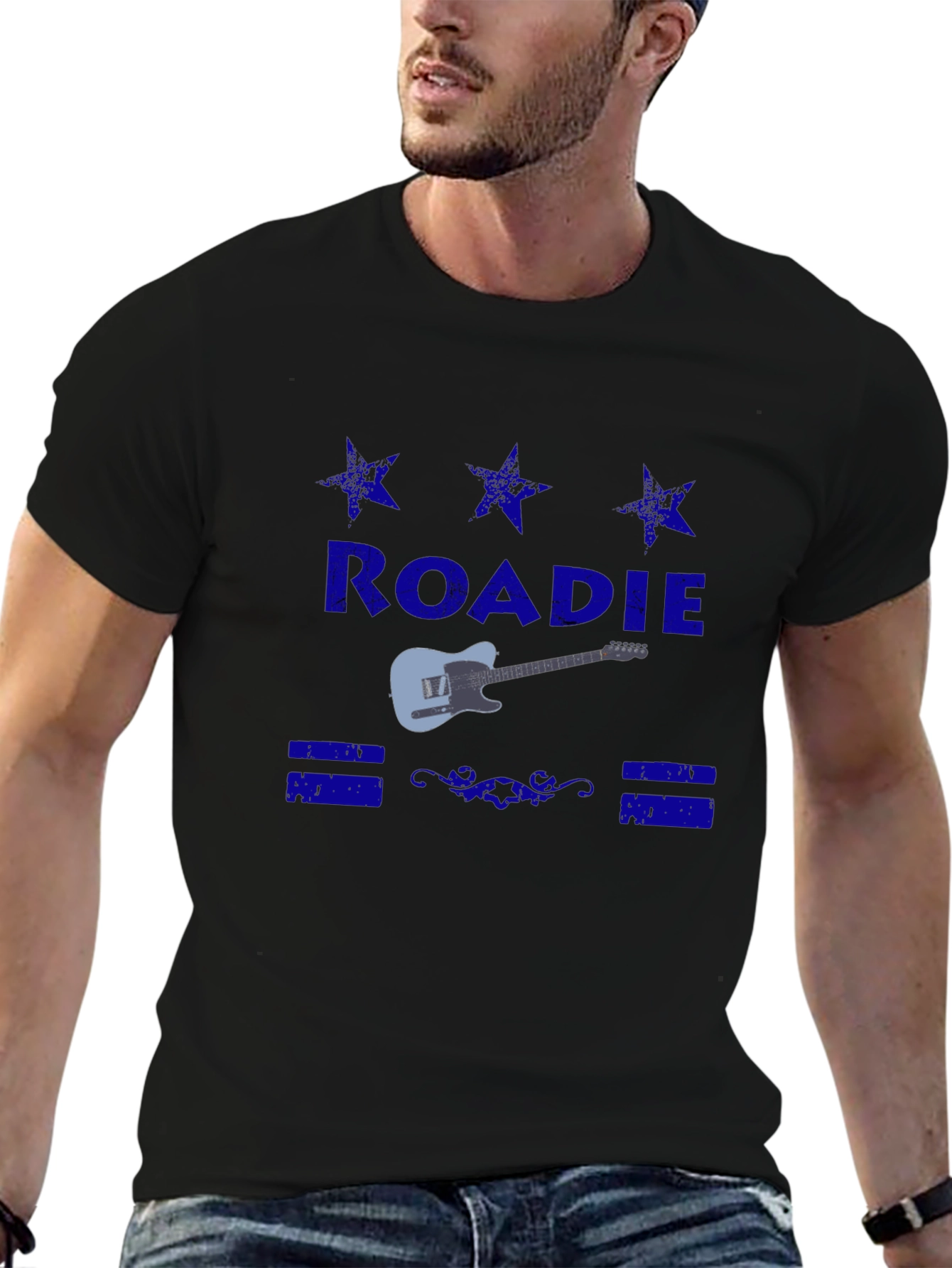 Black Roadie Guitar T-Shirt - Classic Crew Neck Tee view 6
