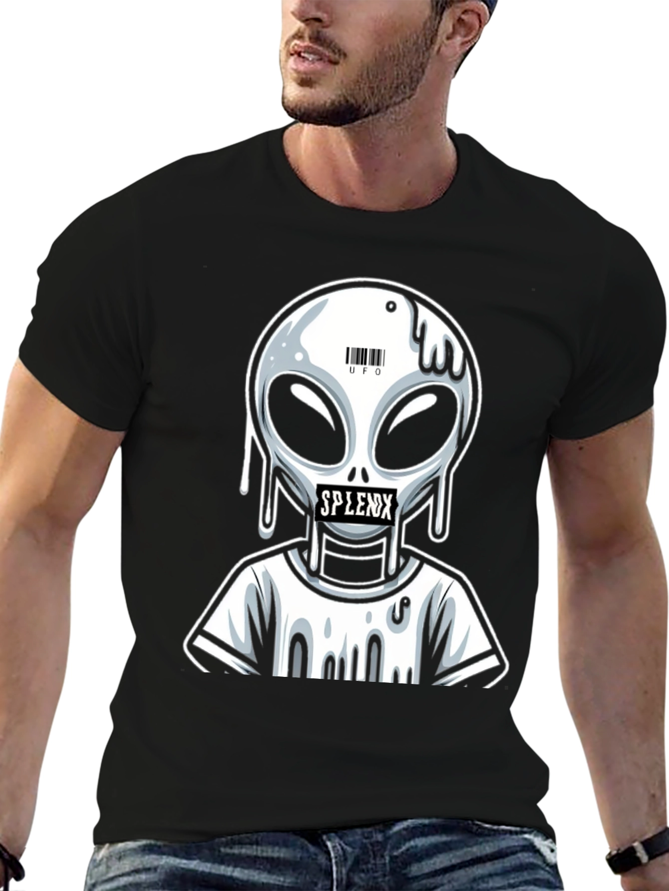 Black Alien Graphic T-Shirt - Splenx UFO Design view 6