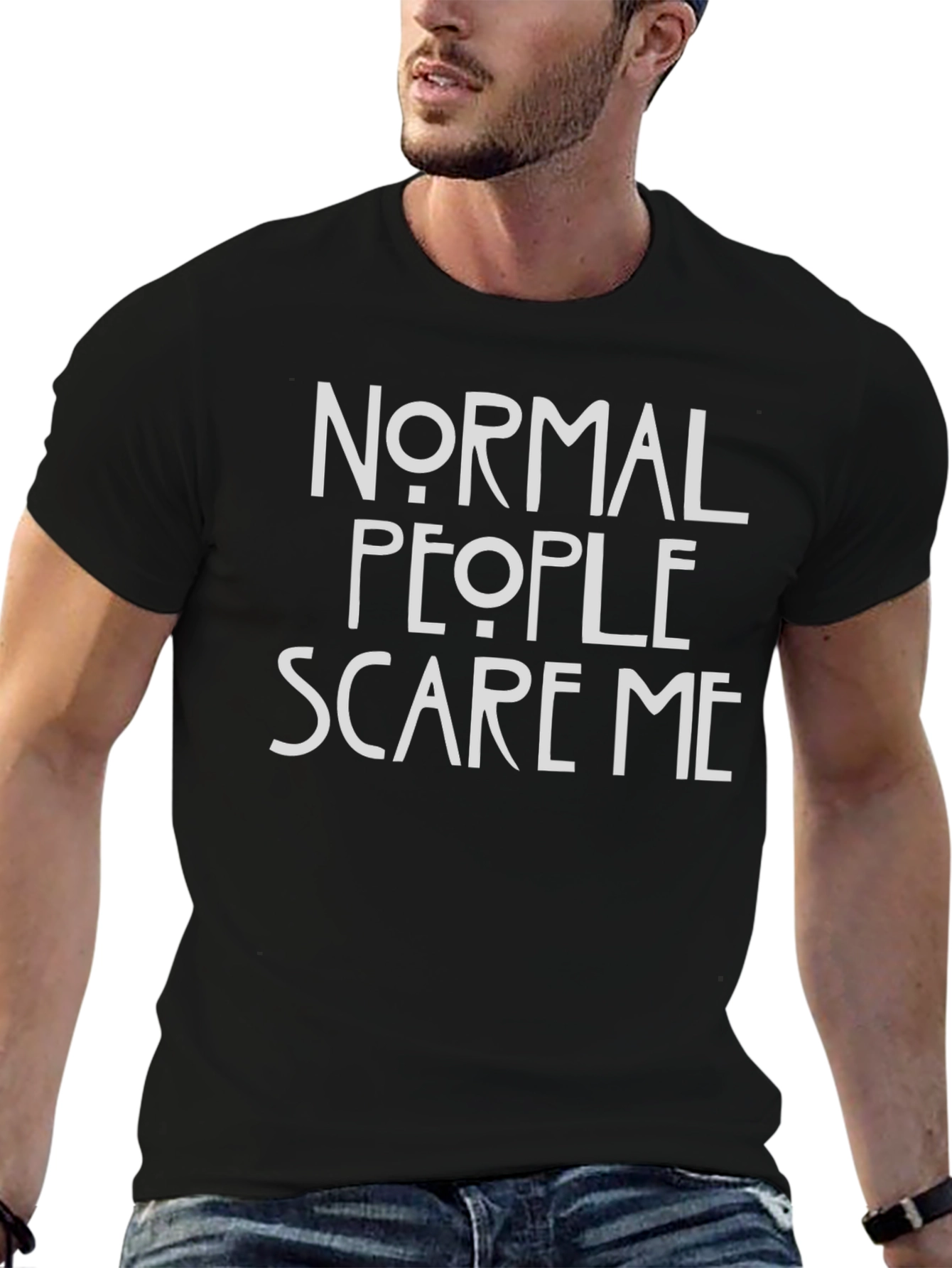 Black Normal People Scare Me Graphic Tee - Black Cotton T-Shirt view 6