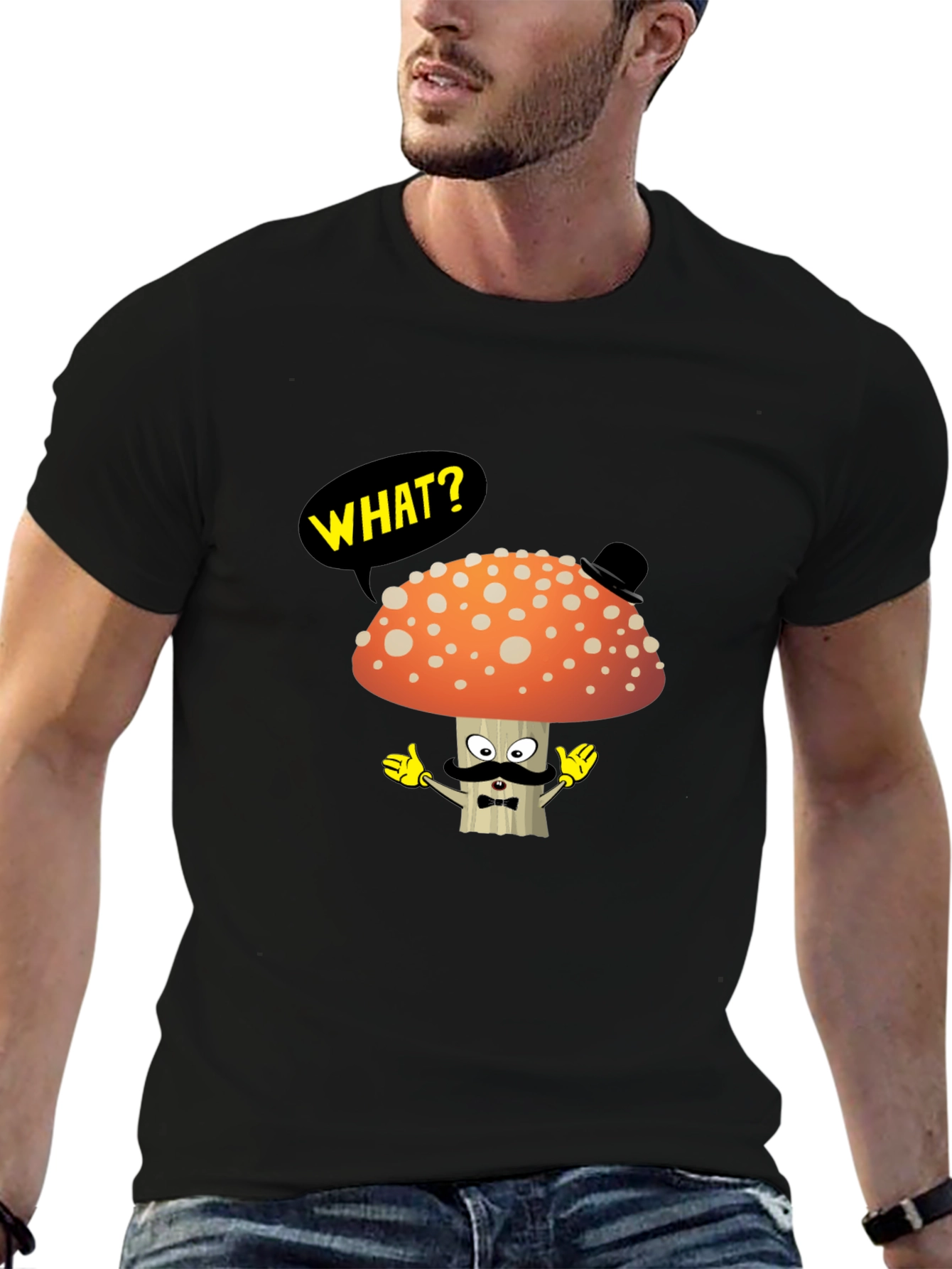 Black Mushroom Gentleman T-Shirt - Funny Cartoon Tee view 6