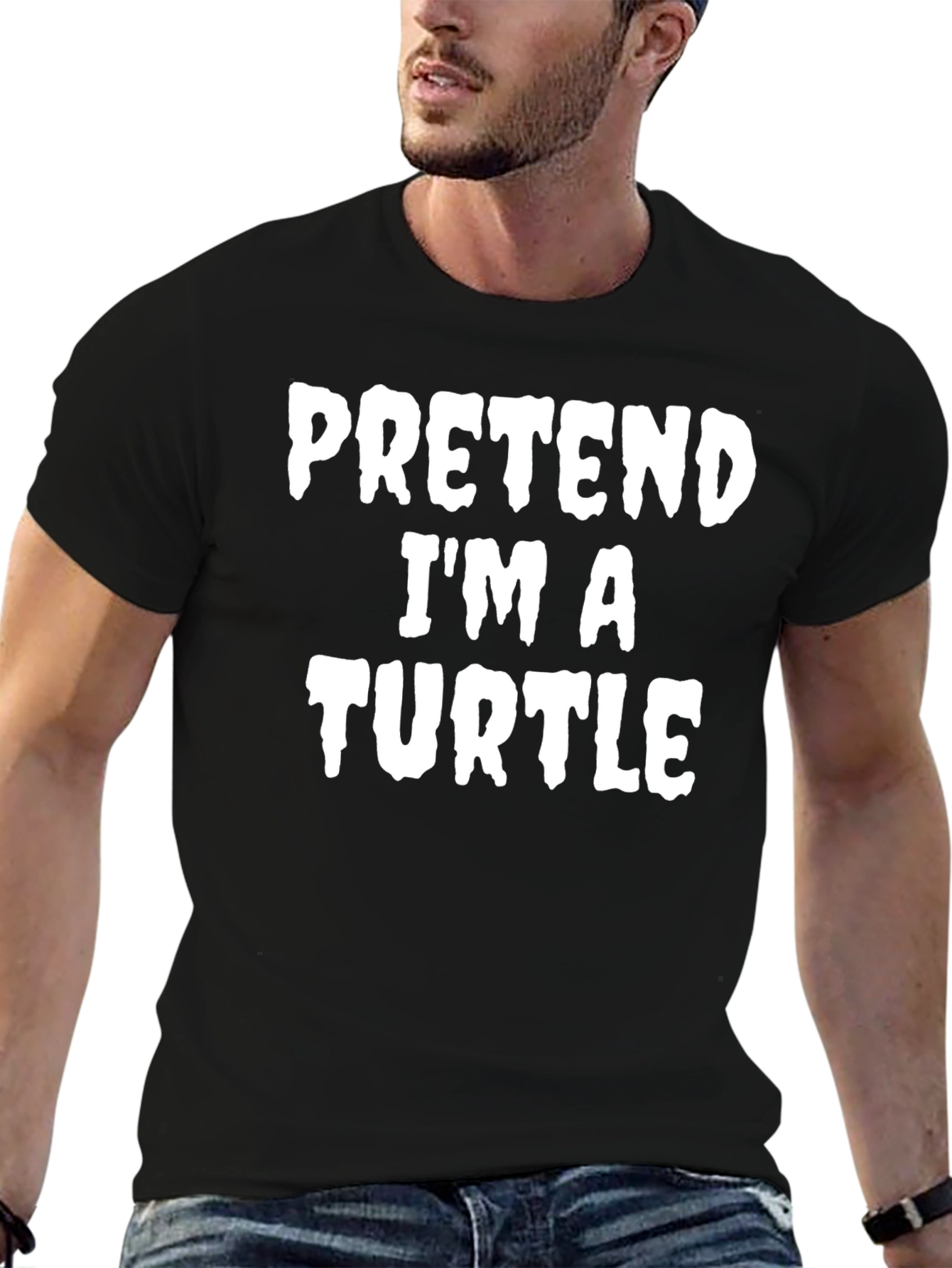 Black Pretend I'm A Turtle Black Cotton T-Shirt view 6