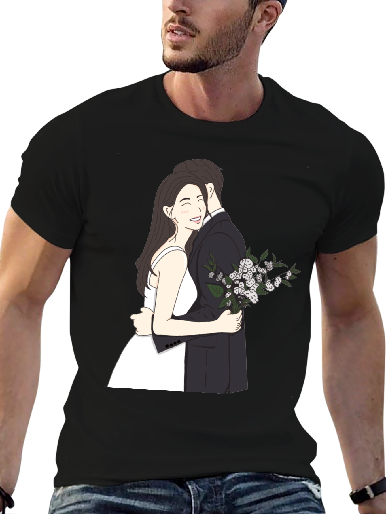 Black Couple Embrace Graphic Tee - Black view 6